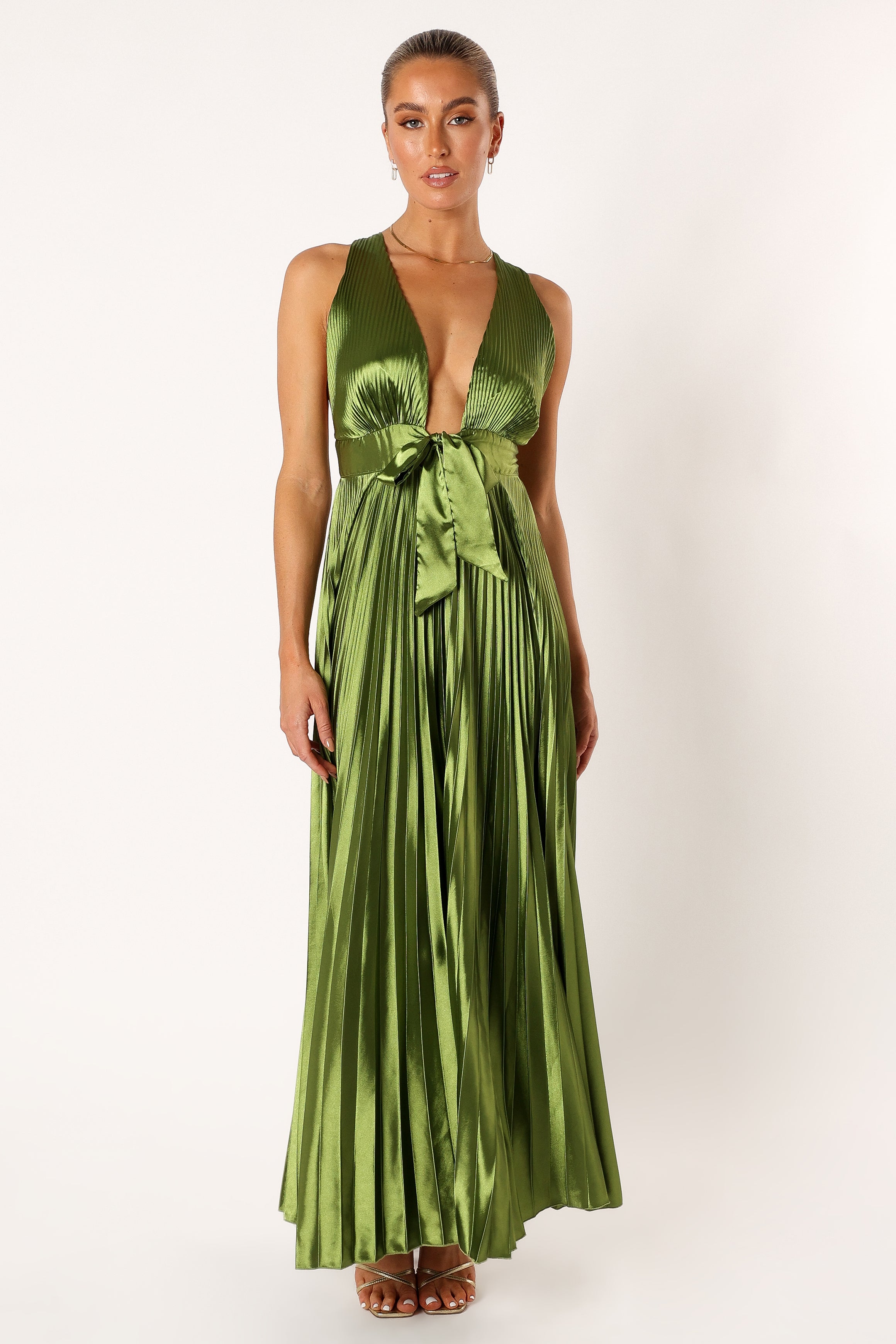DRESSES @Kris Pleated Maxi Dress - Martini Olive
