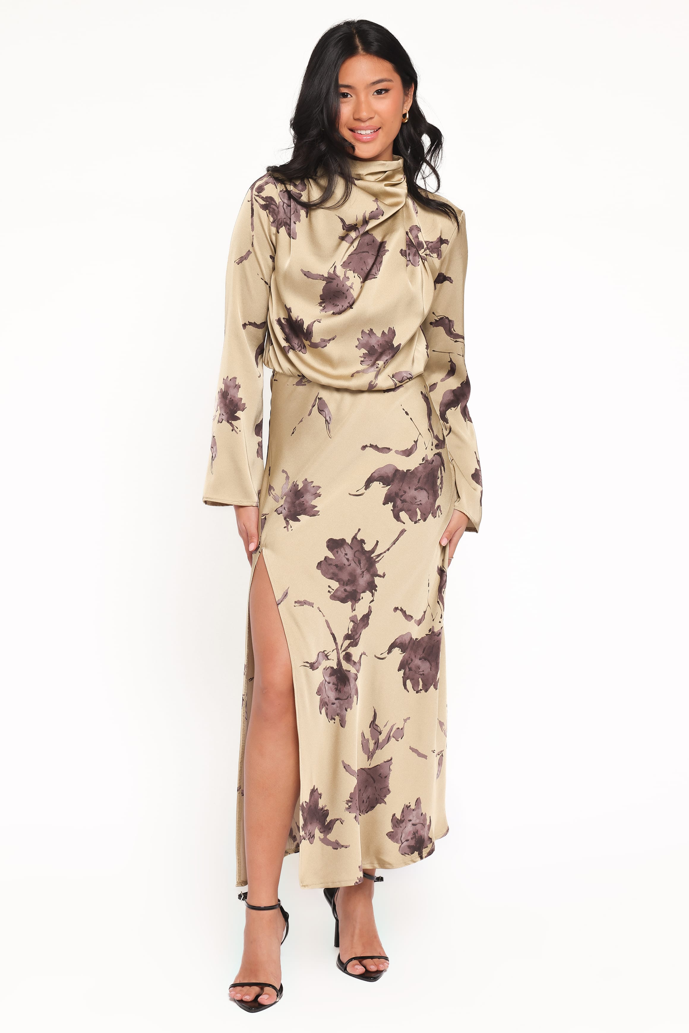 DRESSES Kristyn Long Sleeve Midi Dress - Olive Floral