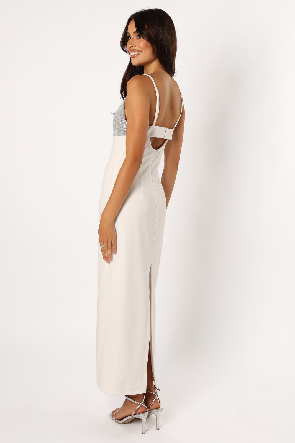 Shop Formal Dress - Kylie Slip Dress - White Silver third image
