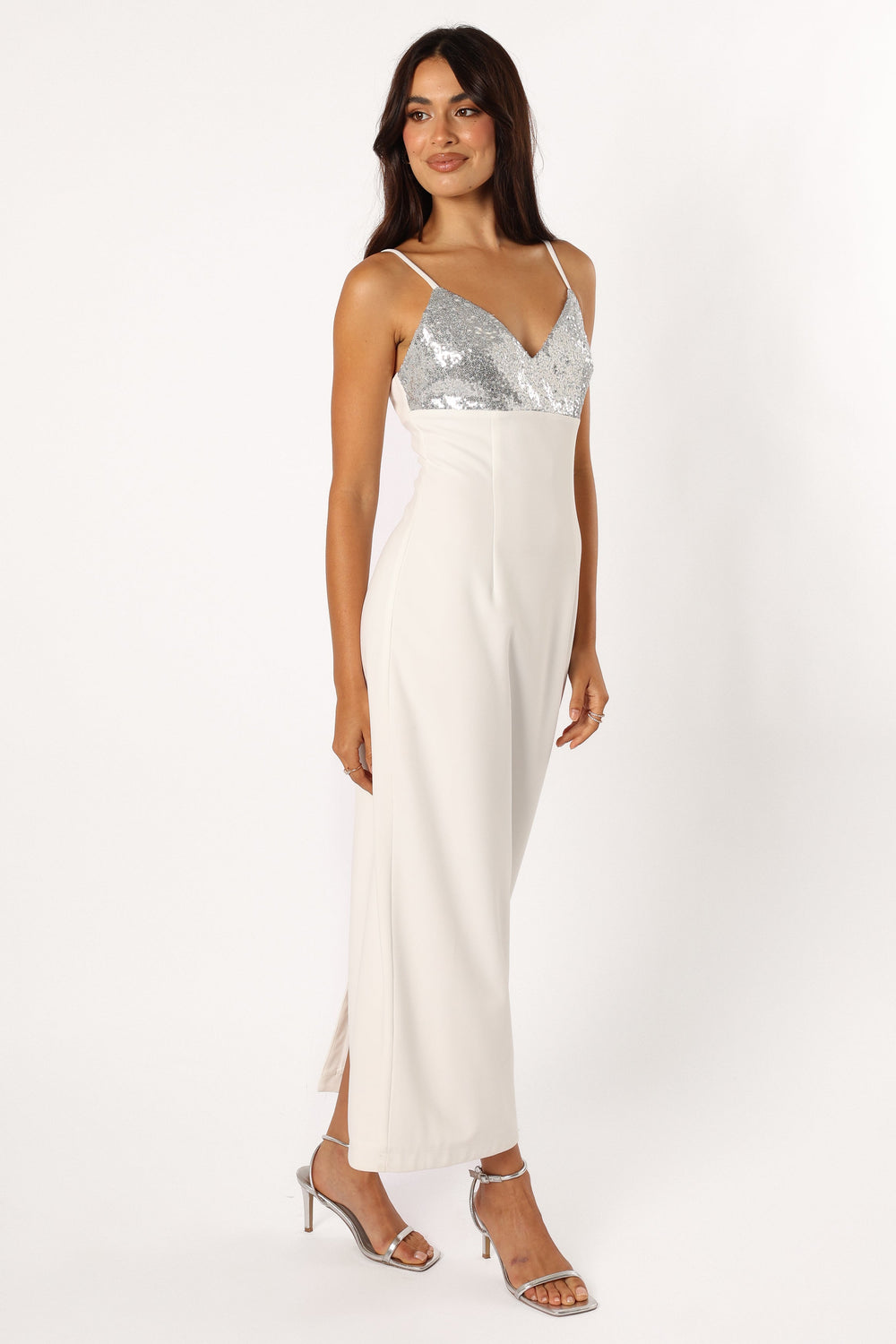 Shop Formal Dress - Kylie Slip Dress - White Silver fourth image