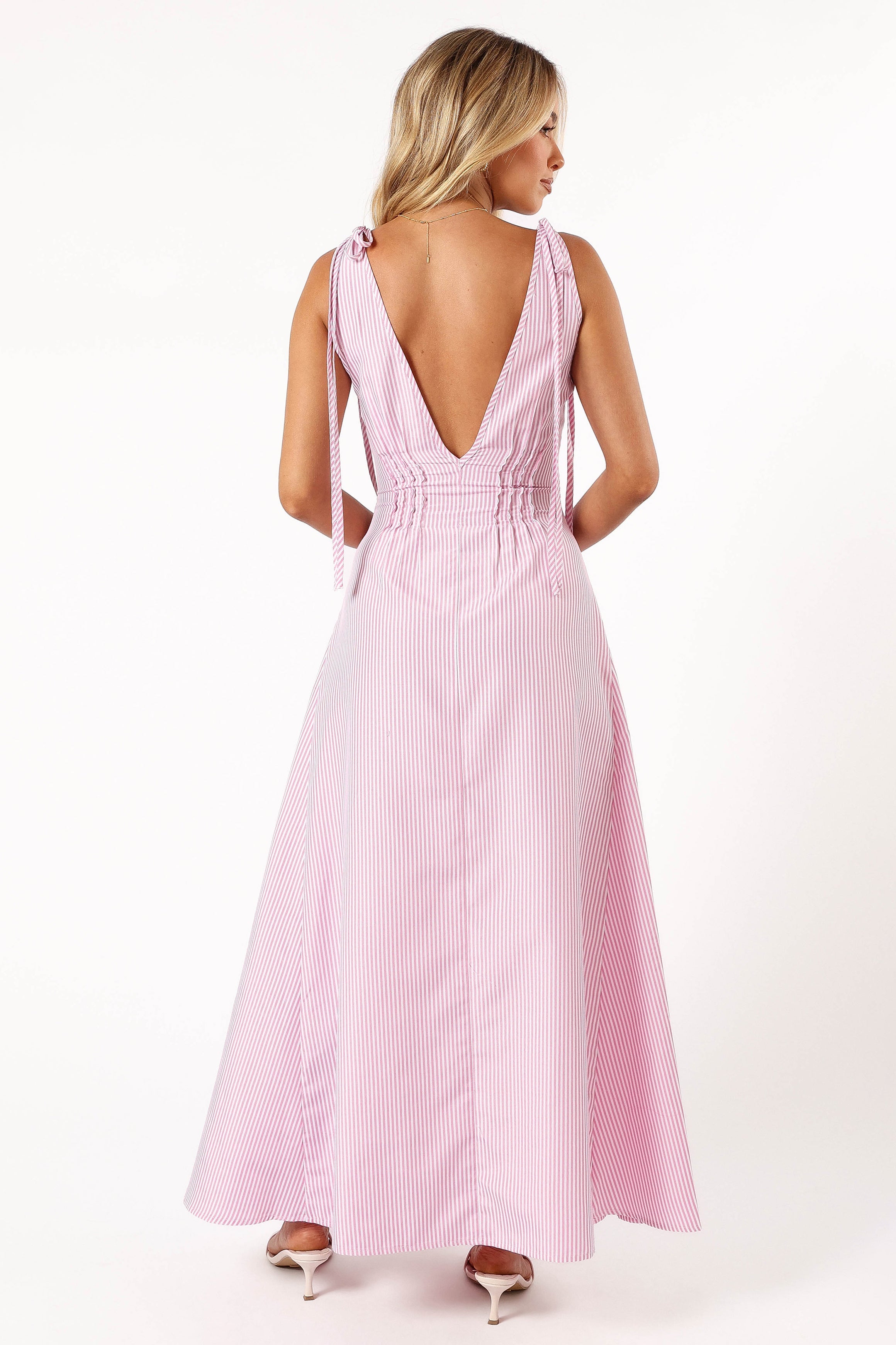 DRESSES @Lainey Tie Maxi Dress - Pink Stripe (Hold for Transitional Essentials)