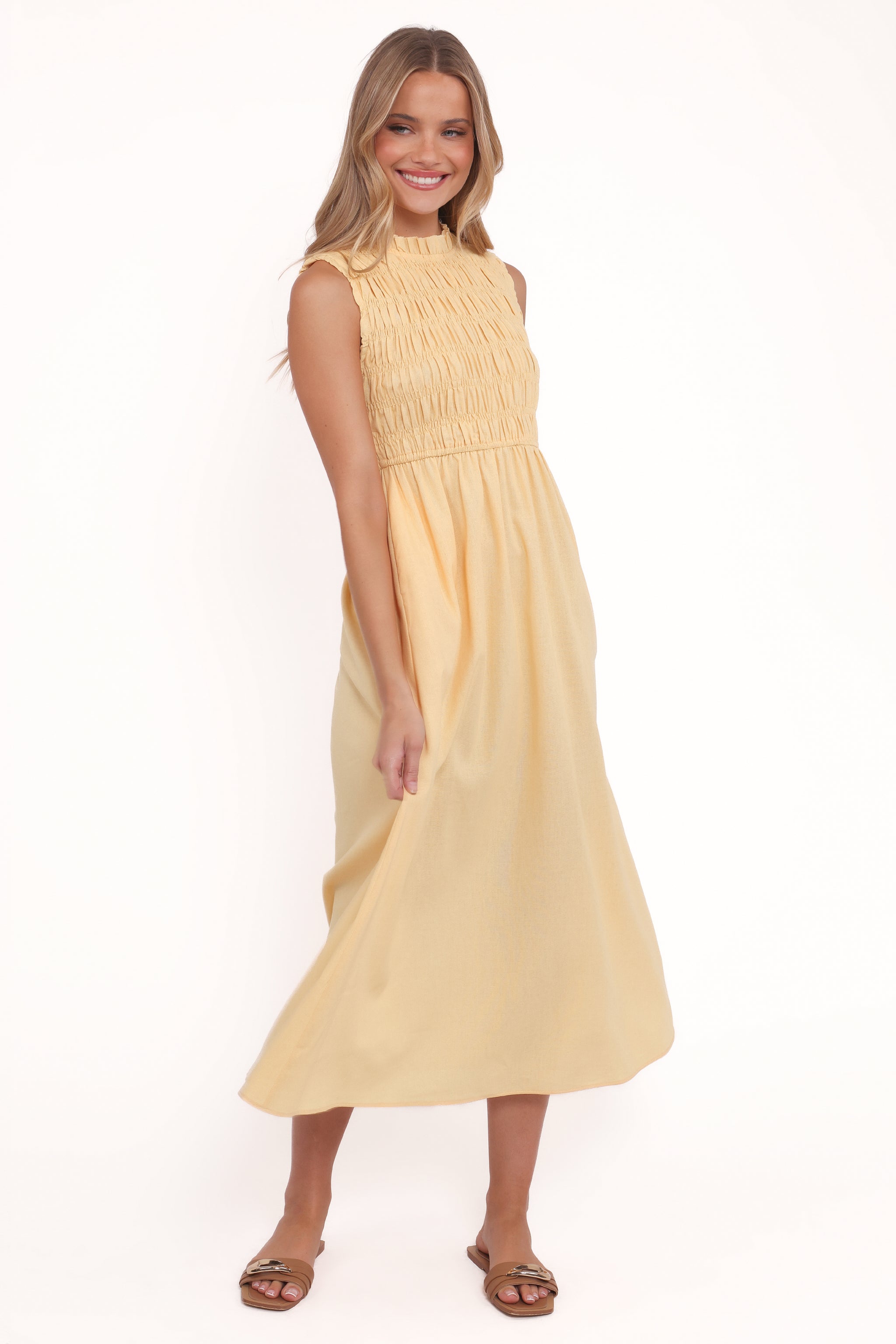 Willa Spaghetti Lace Mesh Maxi Dress In Butter Yellow main image 1