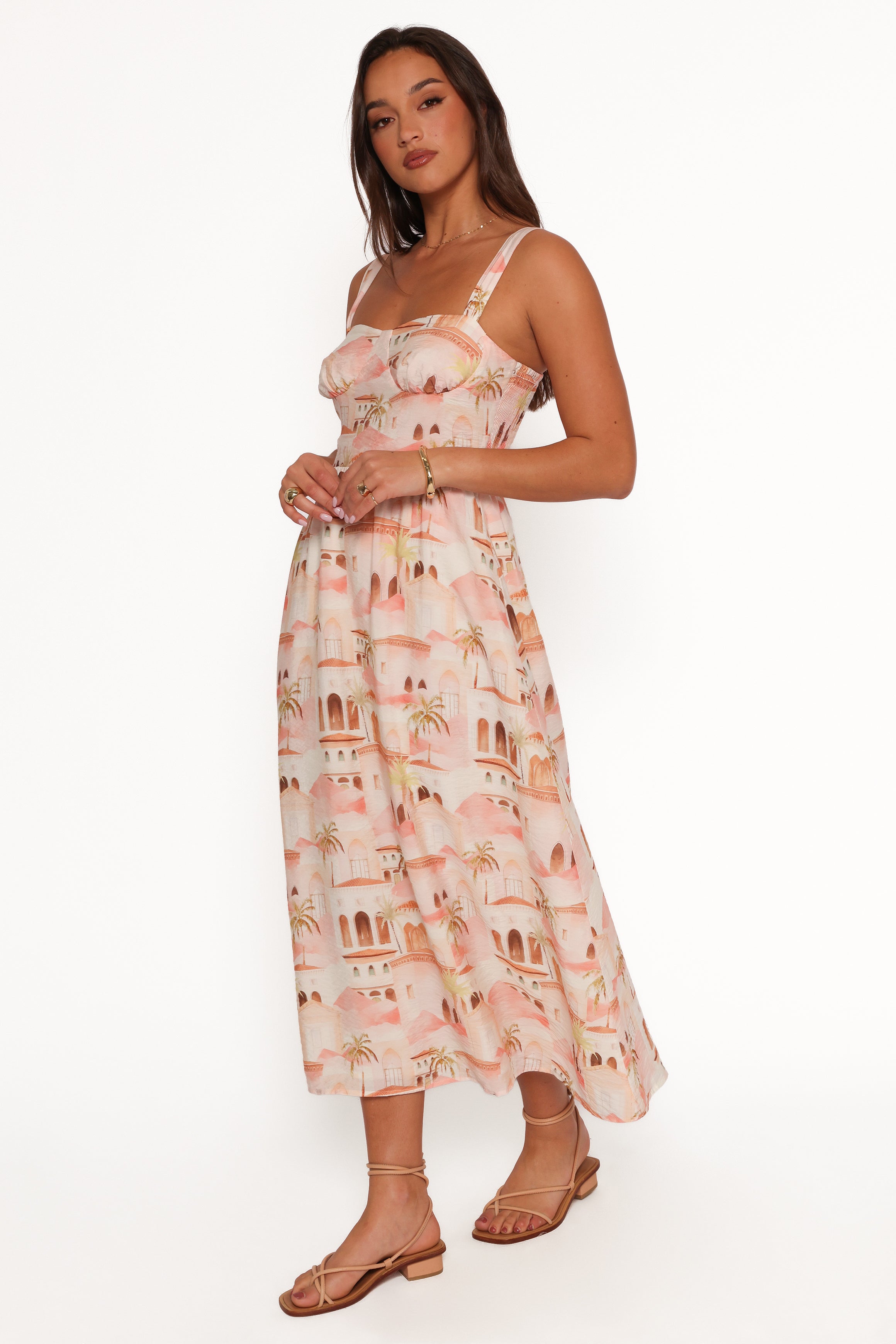 DRESSES Laurette Midi Dress - Tan Print