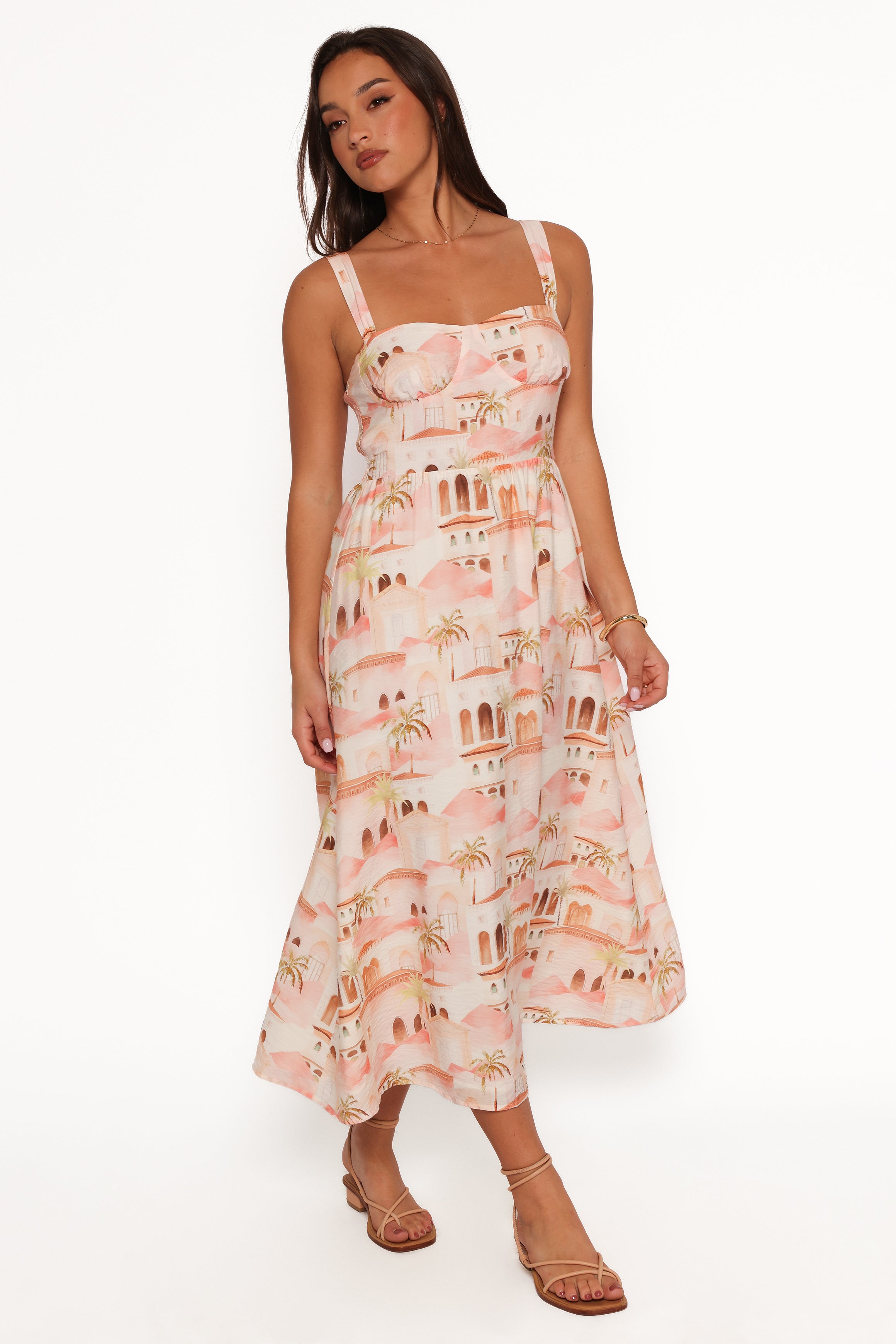 DRESSES Laurette Midi Dress - Tan Print