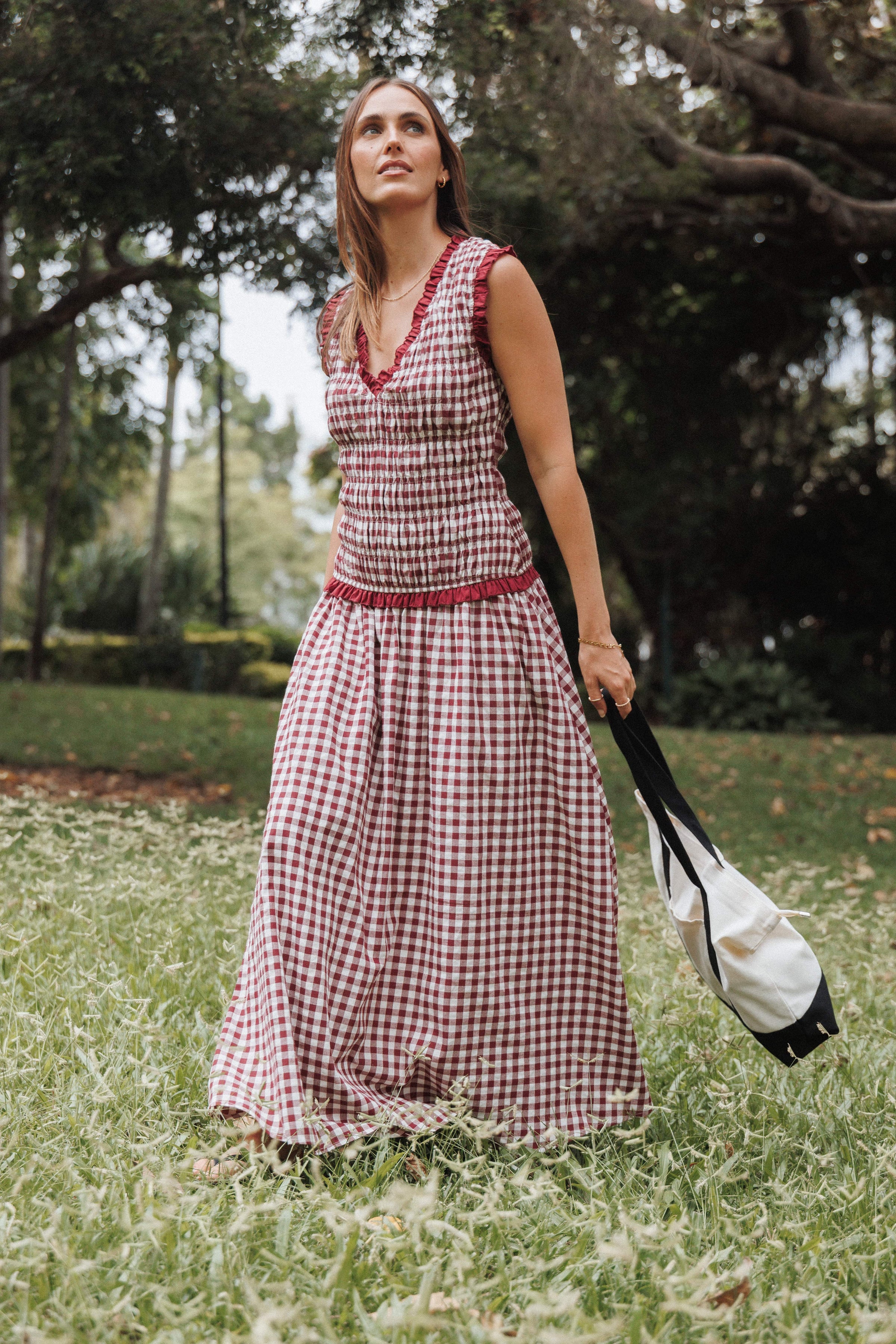 DRESSES Leabrook Maxi Dress - Burgundy Gingham