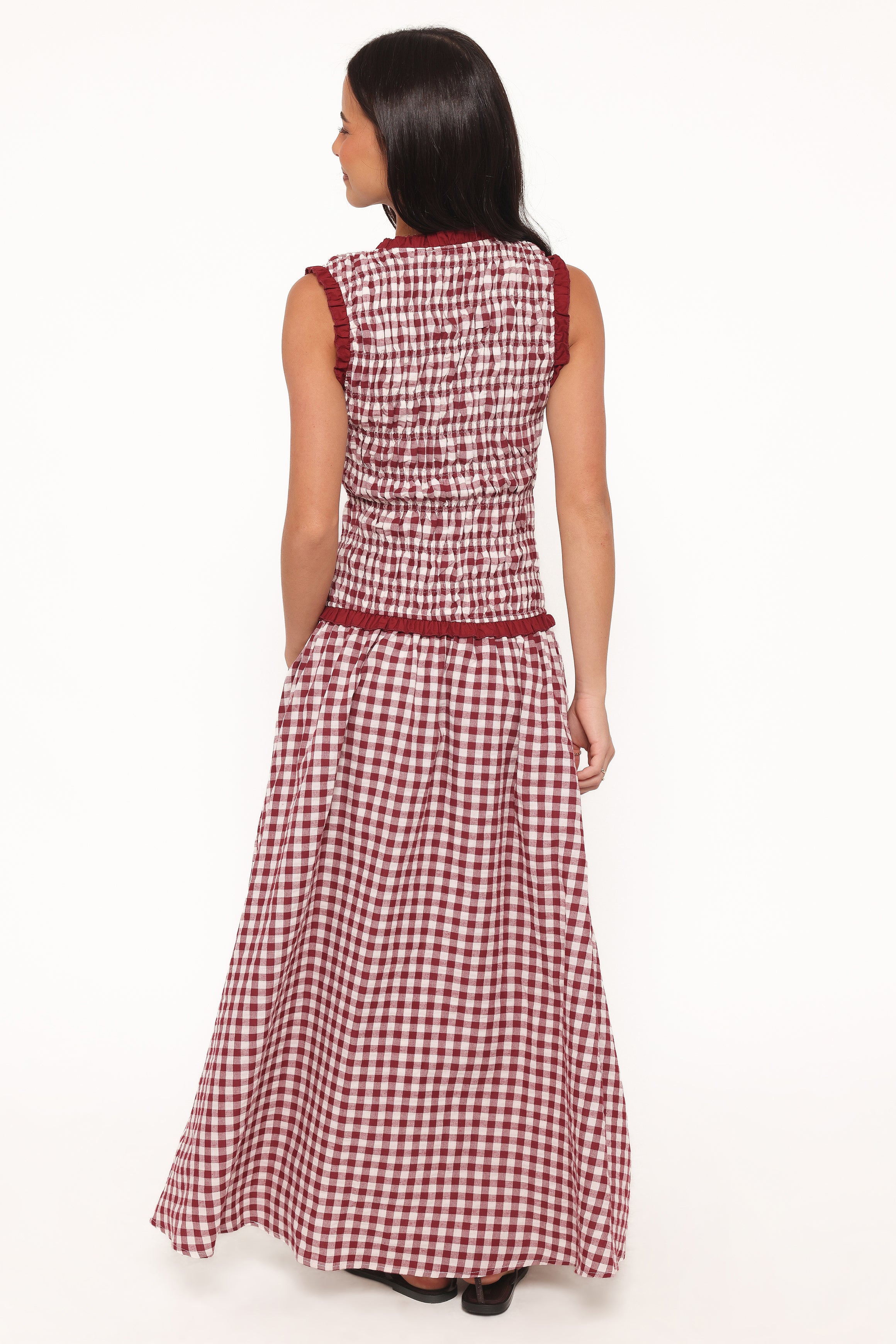 DRESSES Leabrook Maxi Dress - Burgundy Gingham