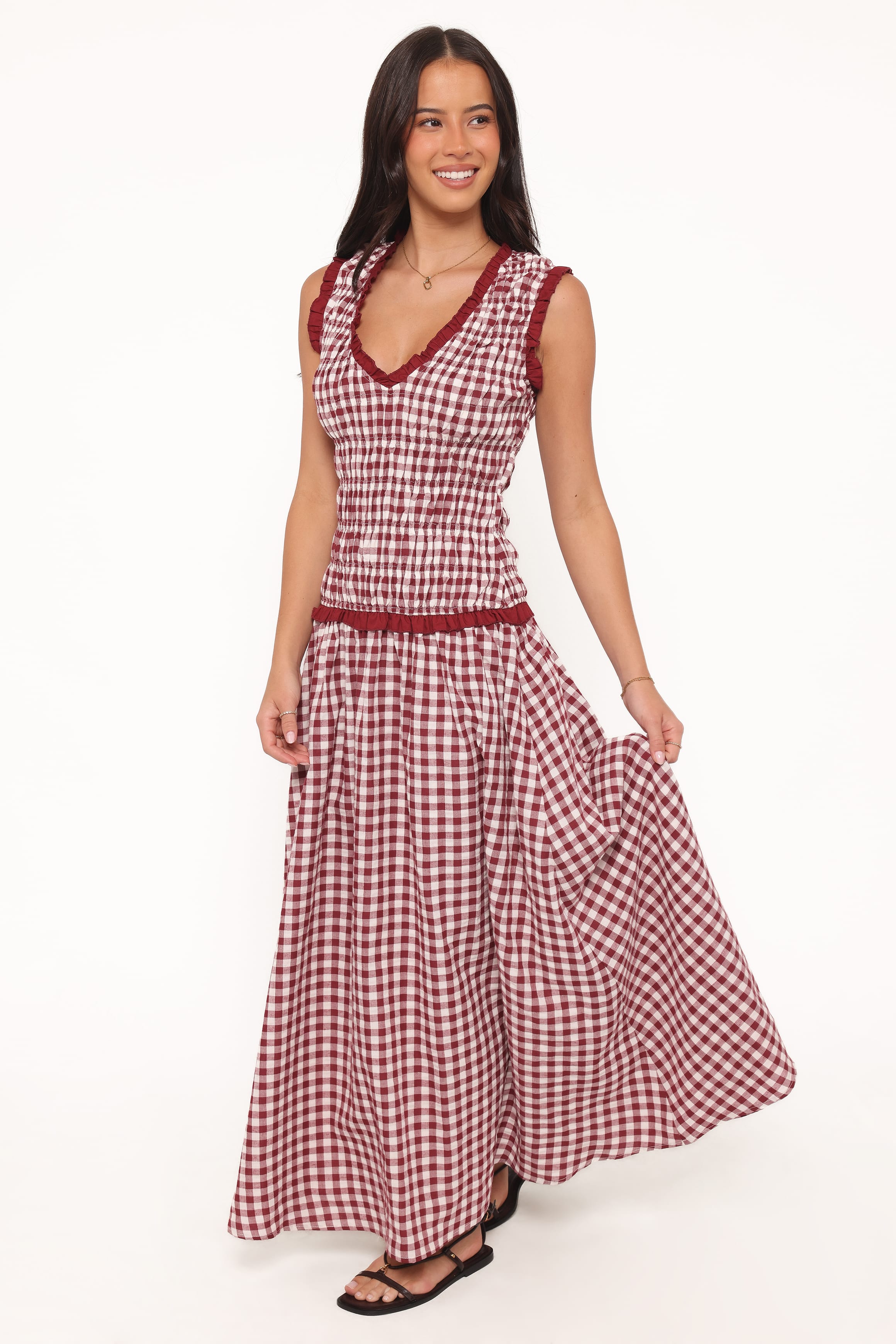 DRESSES Leabrook Maxi Dress - Burgundy Gingham