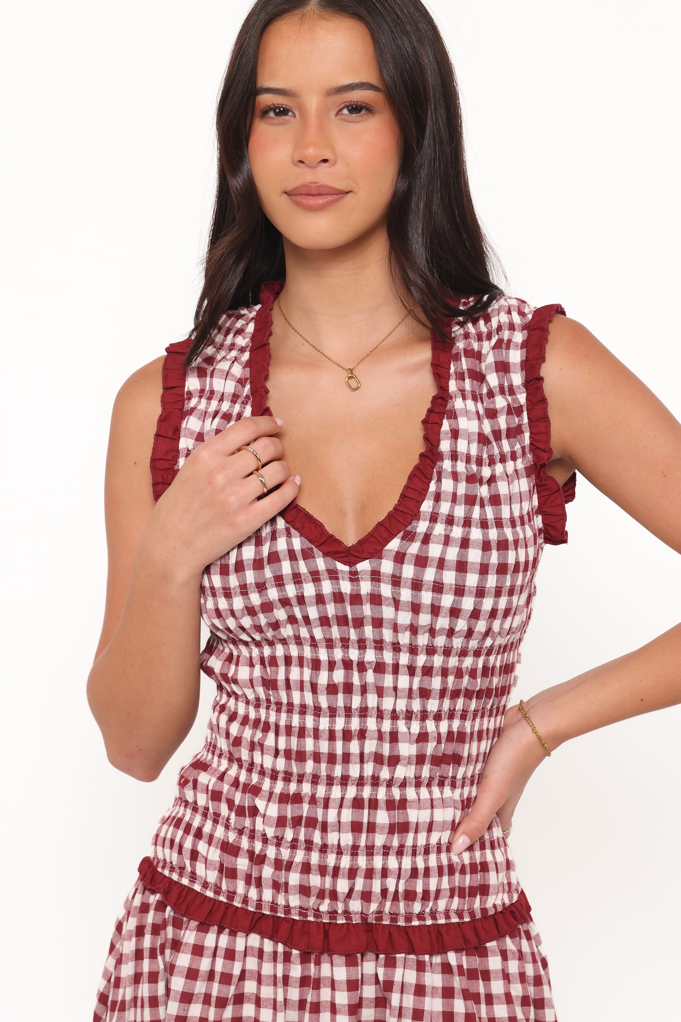 DRESSES Leabrook Maxi Dress - Burgundy Gingham