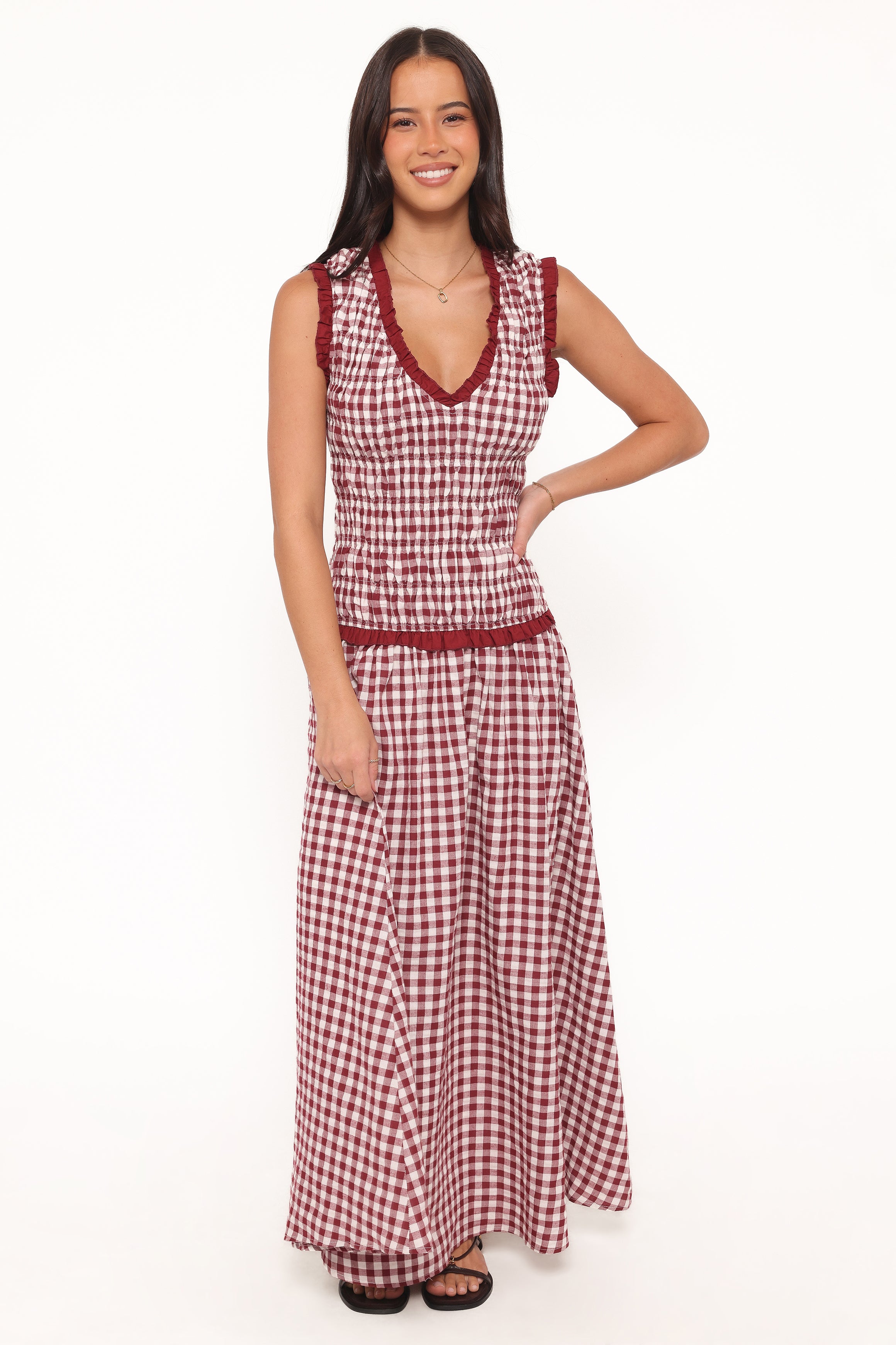 DRESSES Leabrook Maxi Dress - Burgundy Gingham