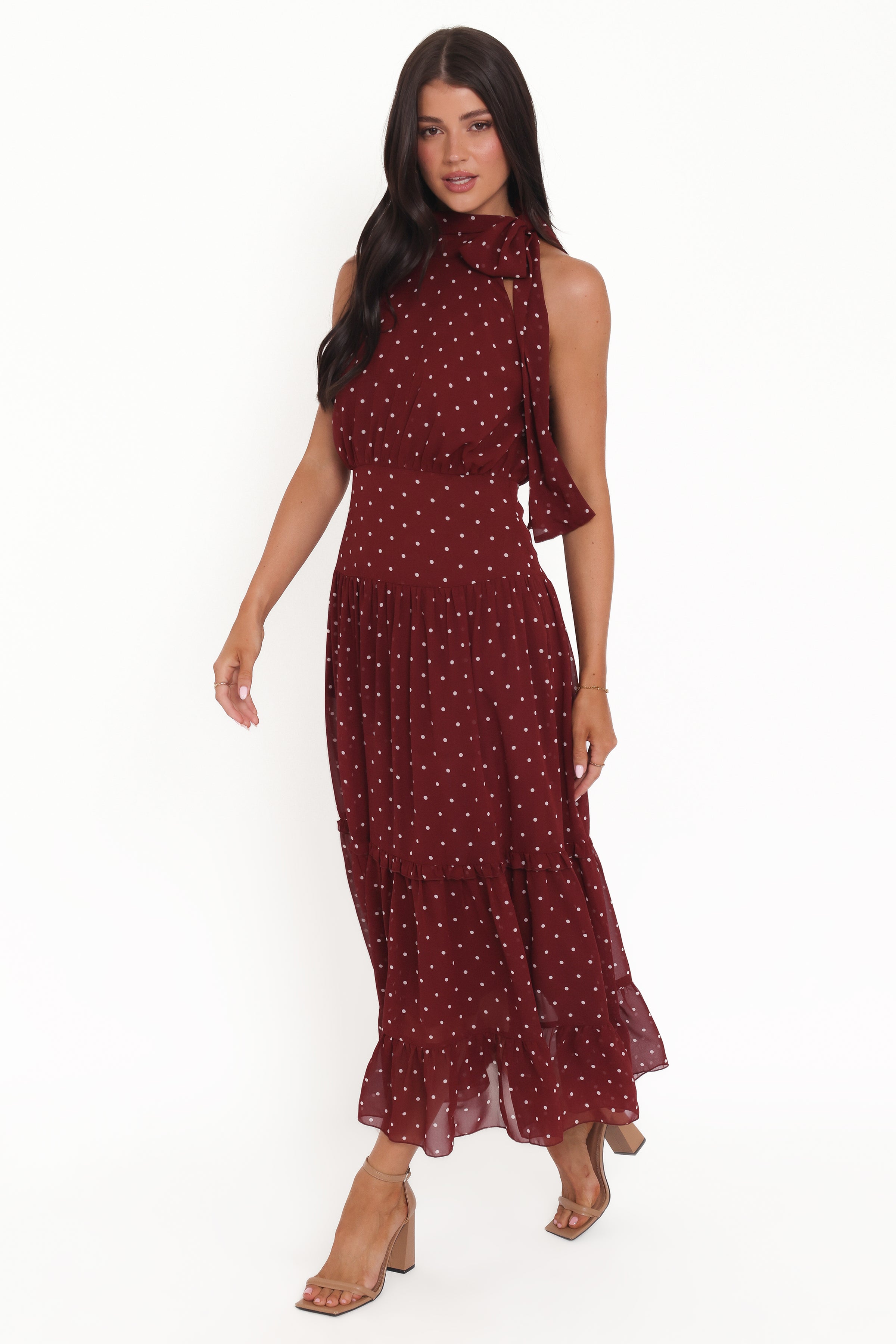 DRESSES Leona Halterneck Maxi Dress - Red Polka Dot
