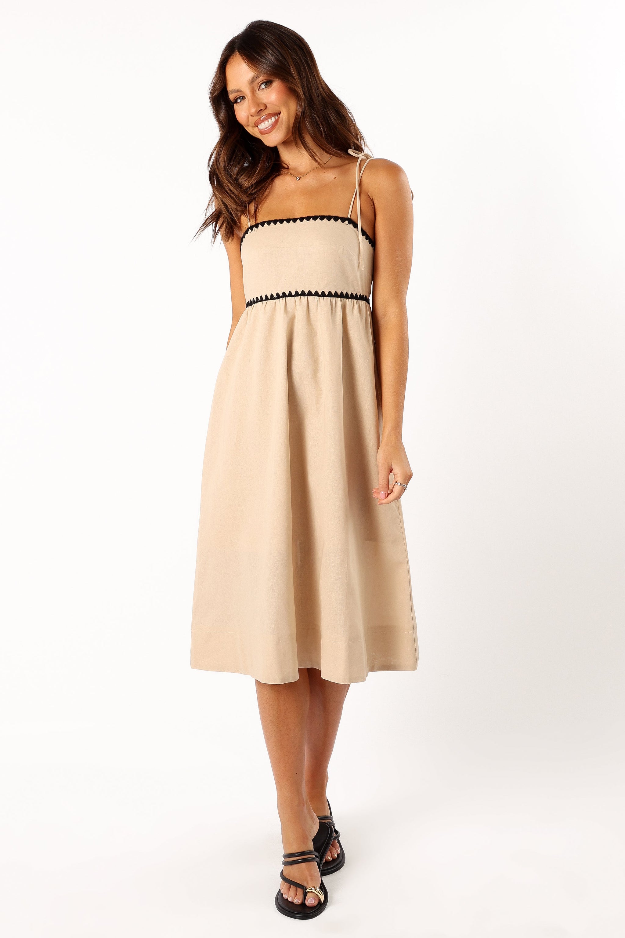 Knit and Woven Contrast Midi cream dress main image 0