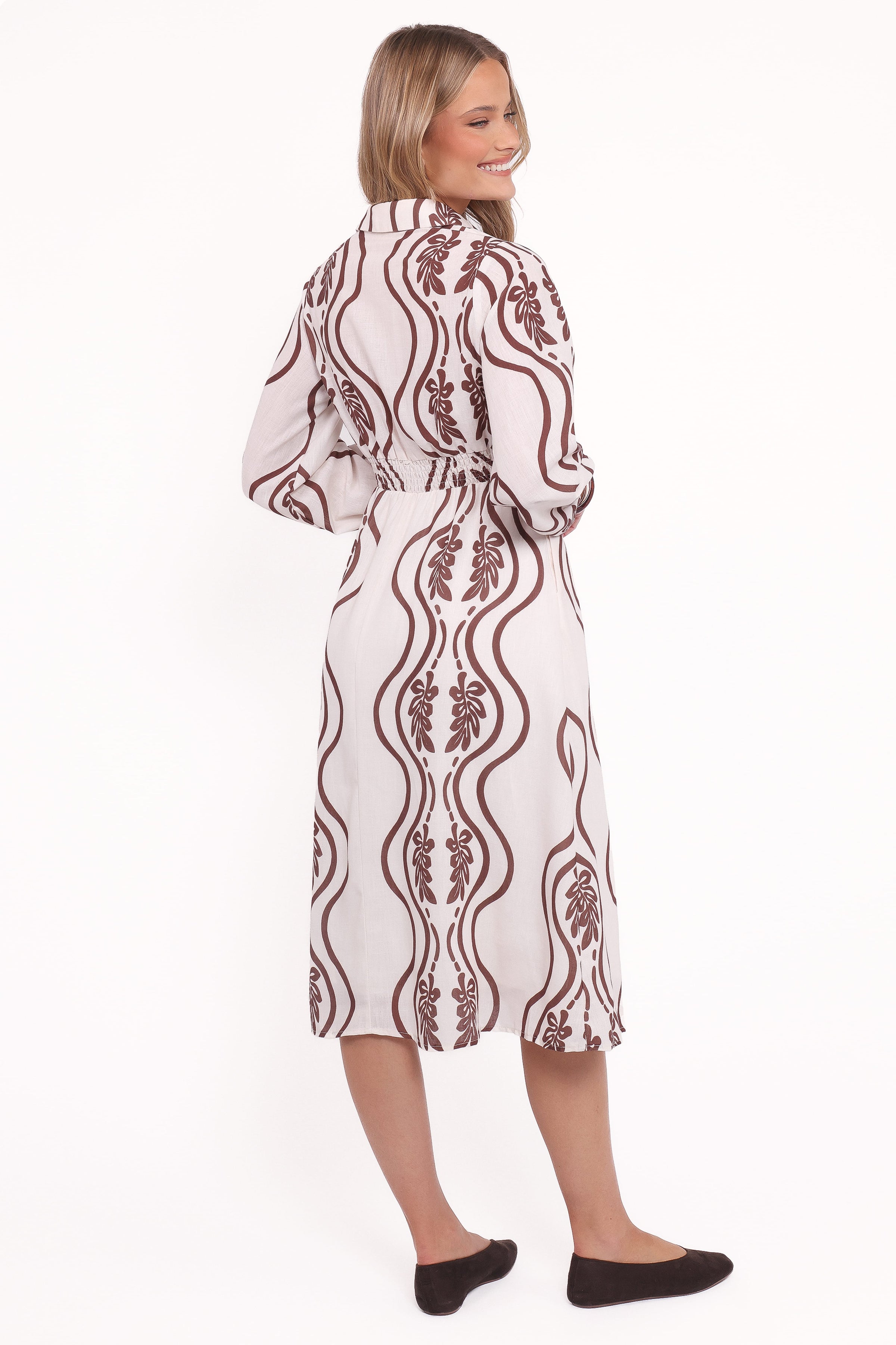 DRESSES Lira Long Sleeve Midi Dress - Brown Print