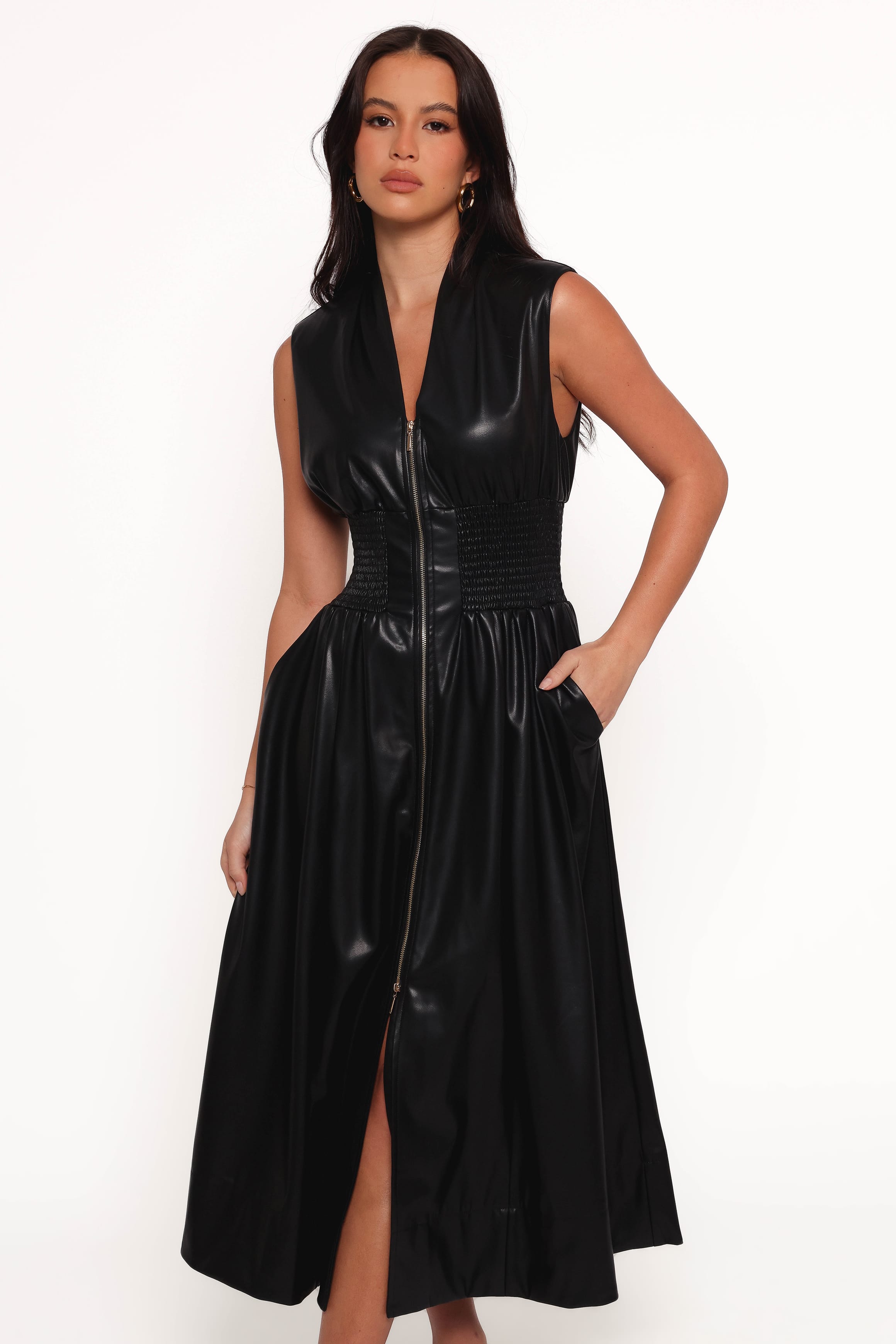 DRESSES Lizzi Faux Leather Midi Dress - Black
