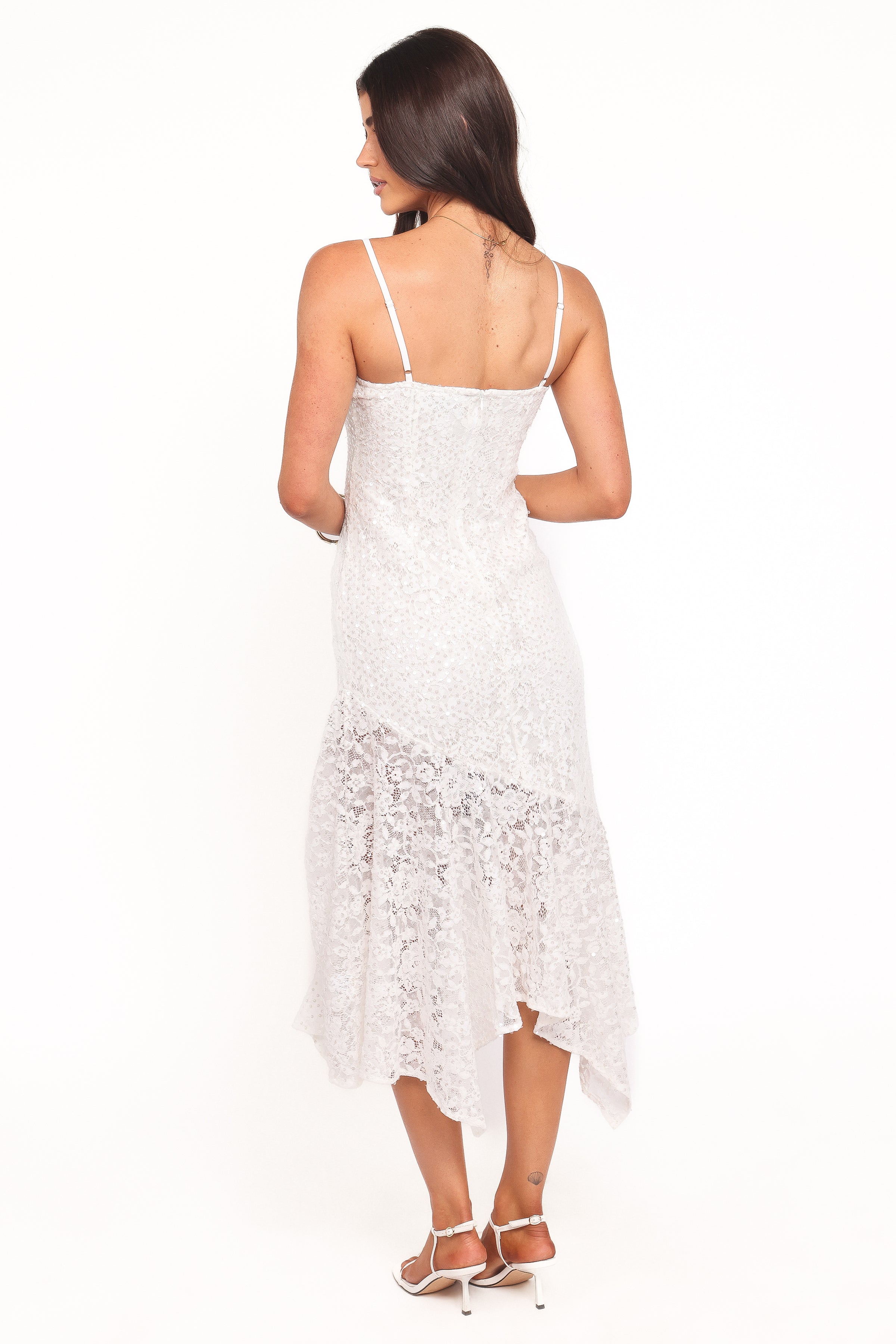 DRESSES Lorde Midi Dress - White Lace Sequin