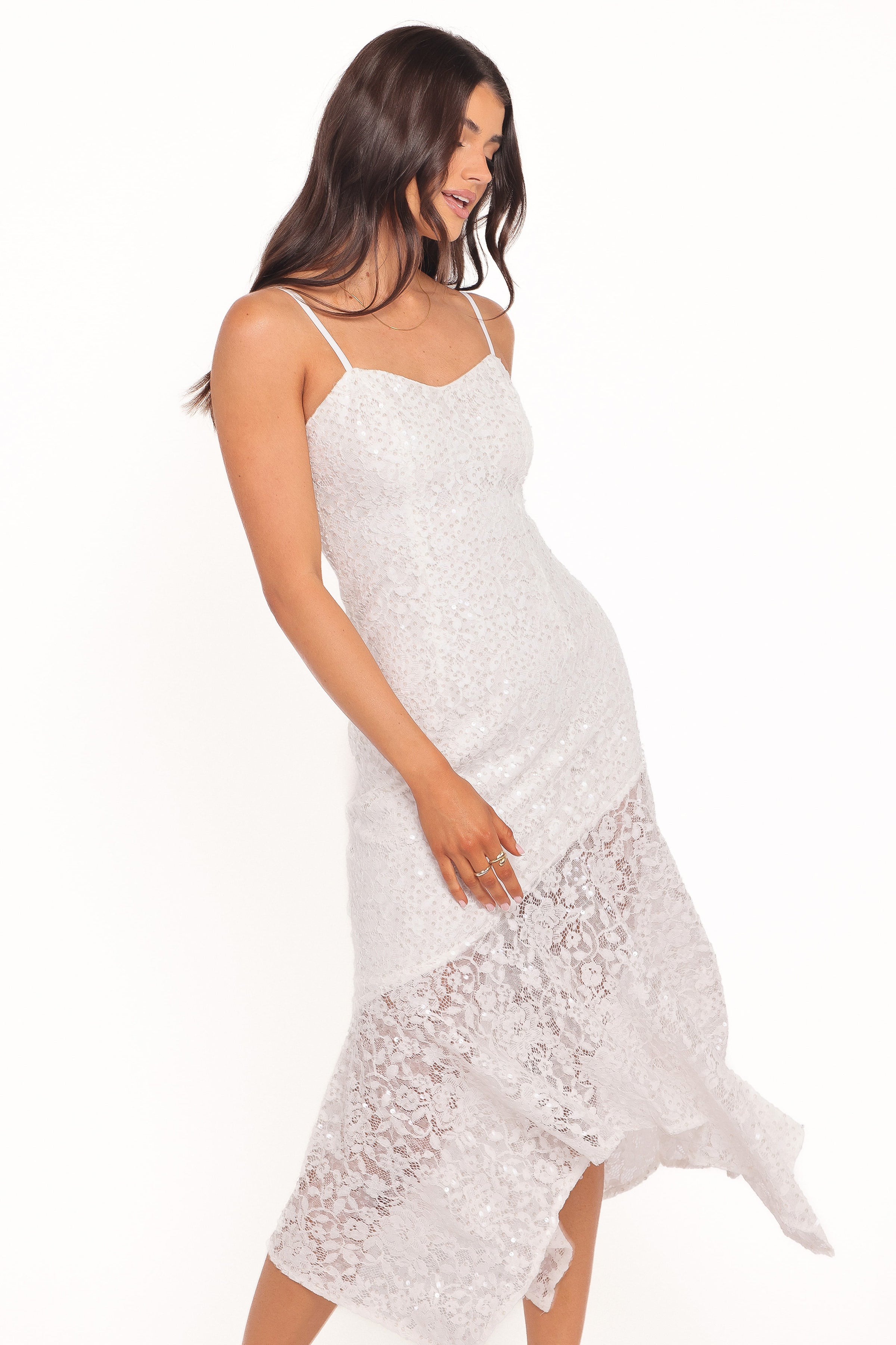 DRESSES Lorde Midi Dress - White Lace Sequin