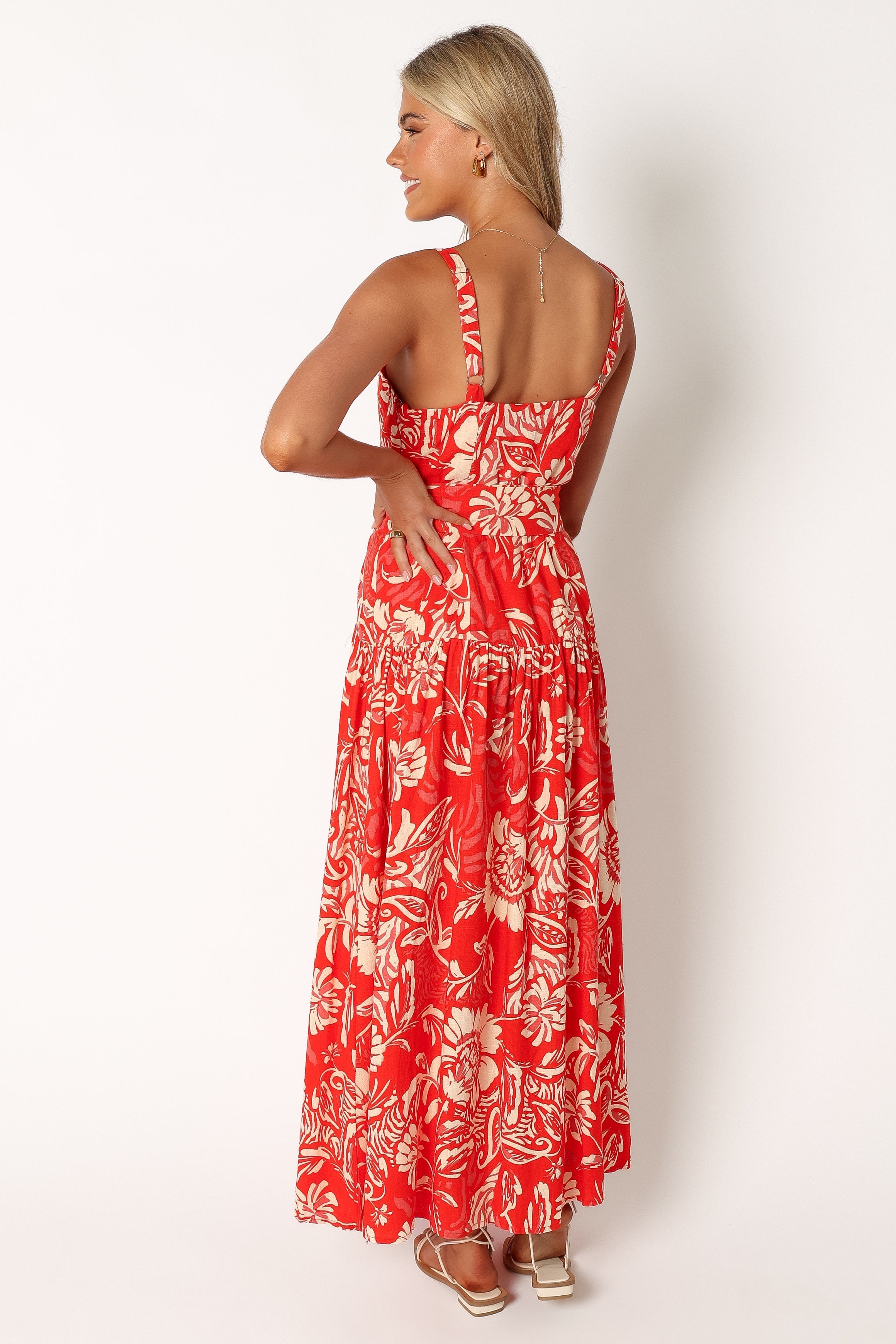 DRESSES @Loretta Belted Midi Dress - Red Floral