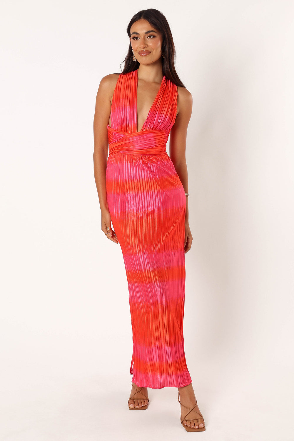 Lowell Plisse Midi Dress - Red Pink