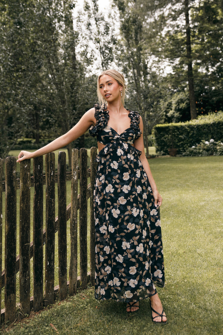 Collective Dress - Lucah Frill Shoulder Maxi Dress - Black Floral image 2