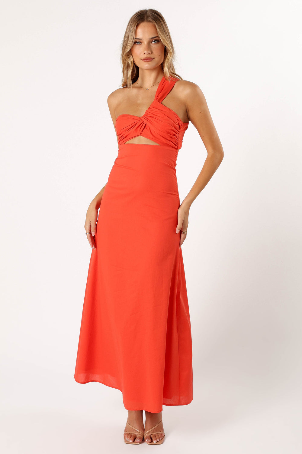 Luna One Shoulder Maxi Dress - Tangerine - View 3 | Shop Formal Dress