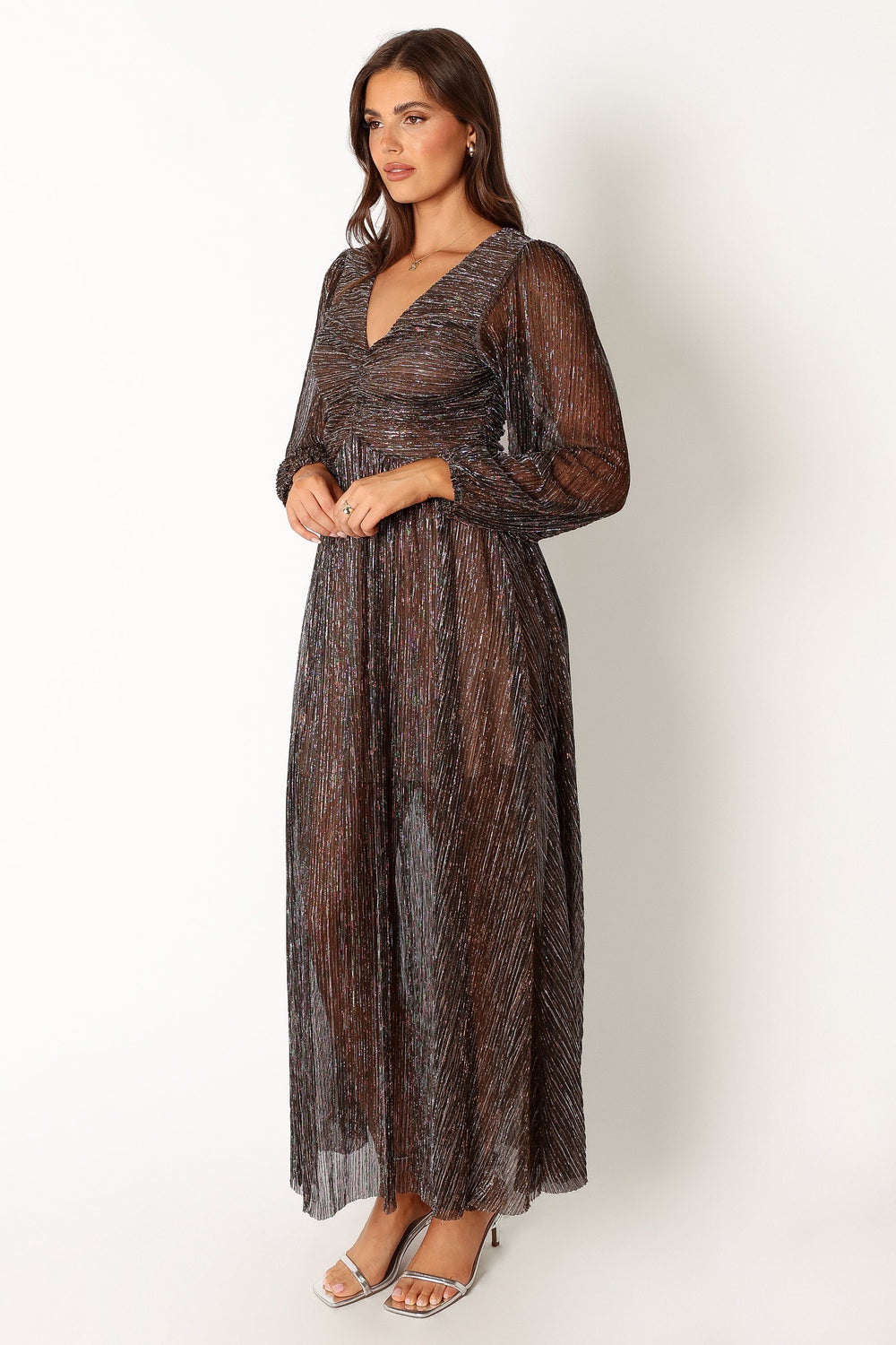 Shop Formal Dress - Lustre Long Sleeve Midi Dress - Bronze third image