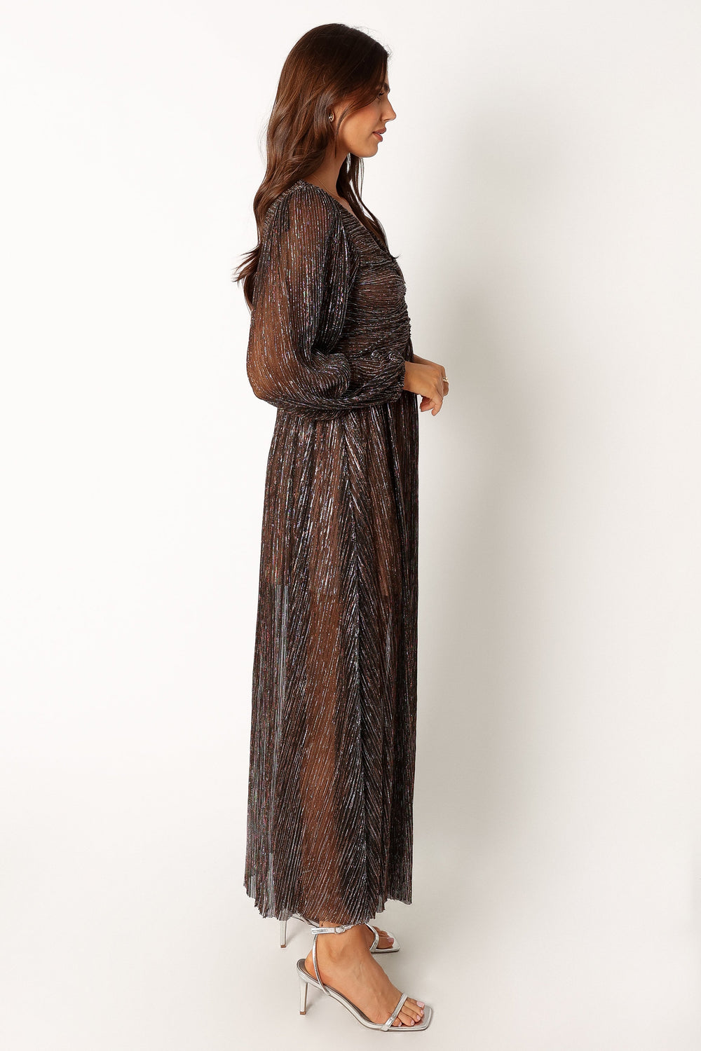 Shop Formal Dress - Lustre Long Sleeve Midi Dress - Bronze fifth image
