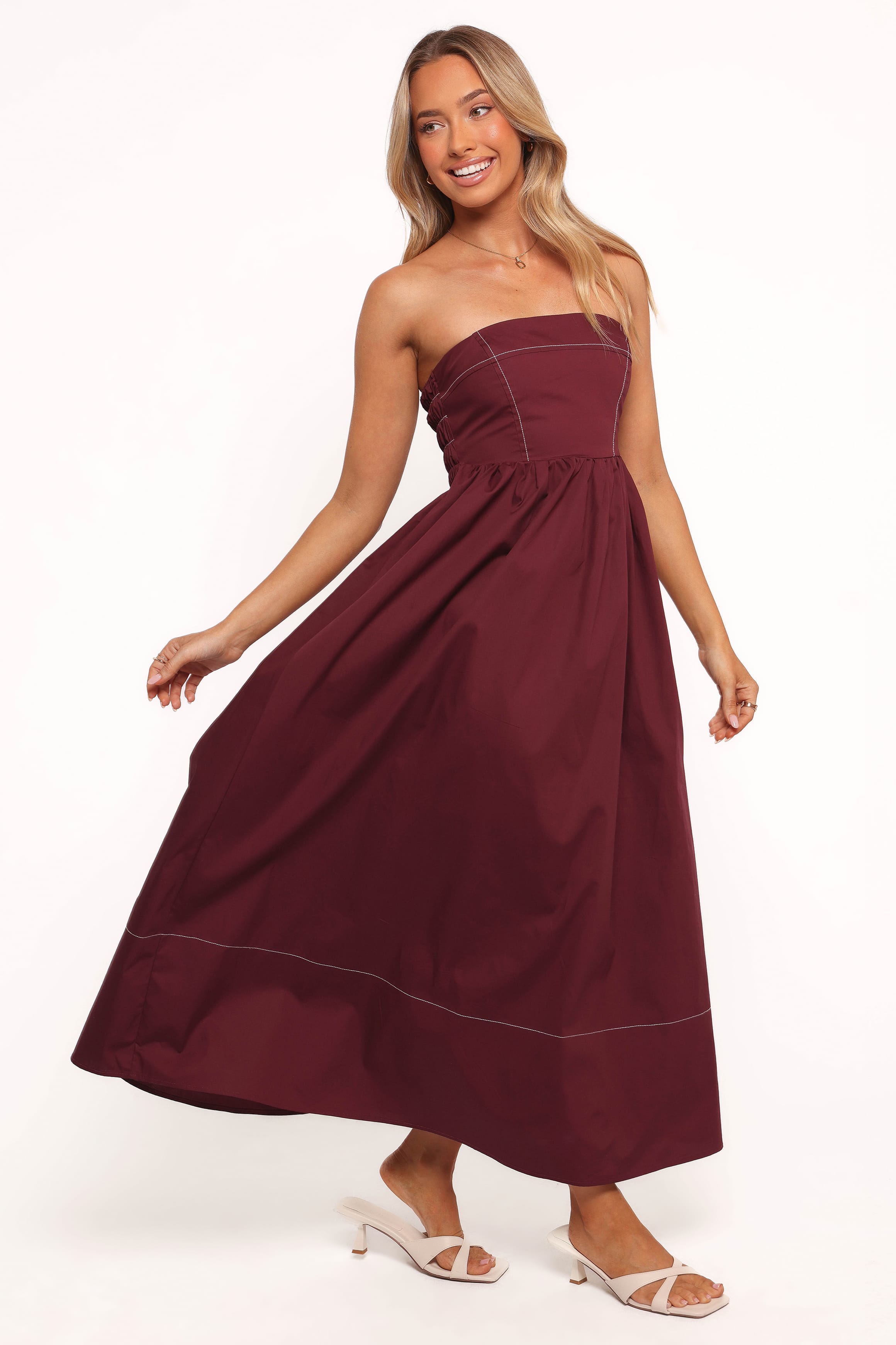 DRESSES Lyanna Strapless Midi Dress - Cherry