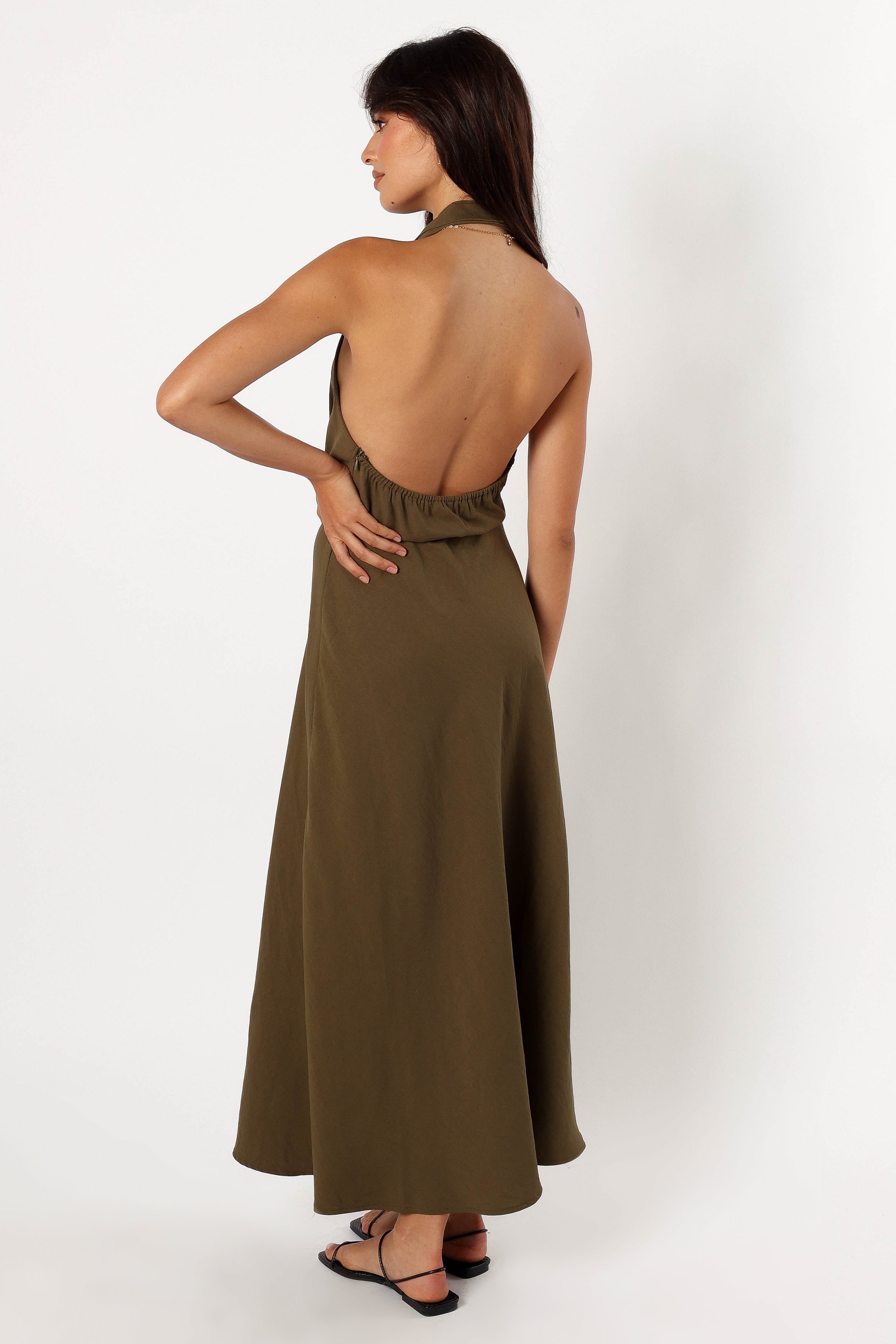 DRESSES @Lylah Halterneck Midi Dress - Olive
