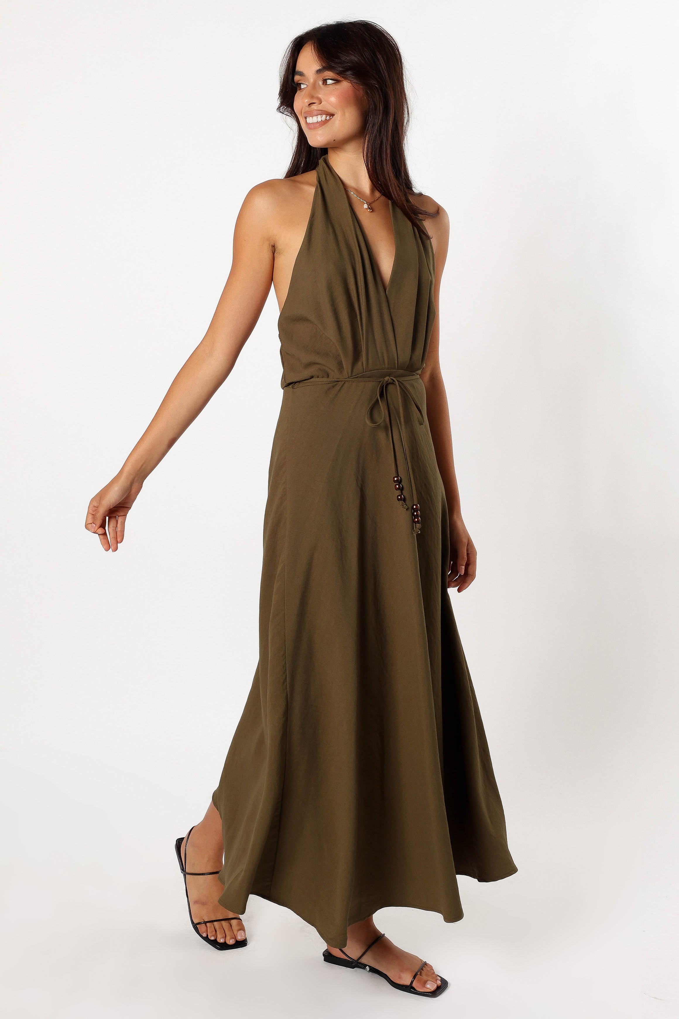 DRESSES @Lylah Halterneck Midi Dress - Olive