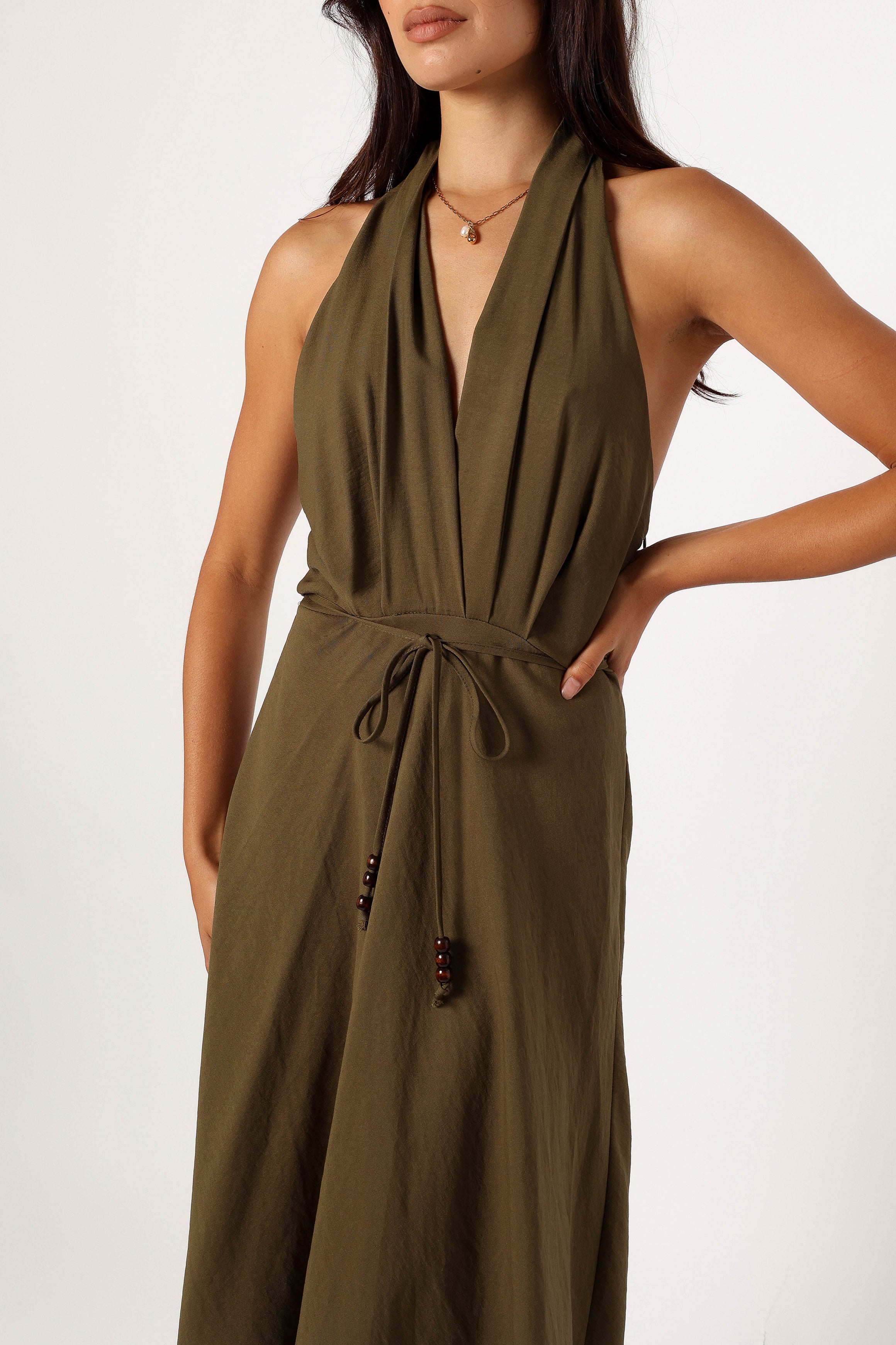 DRESSES @Lylah Halterneck Midi Dress - Olive