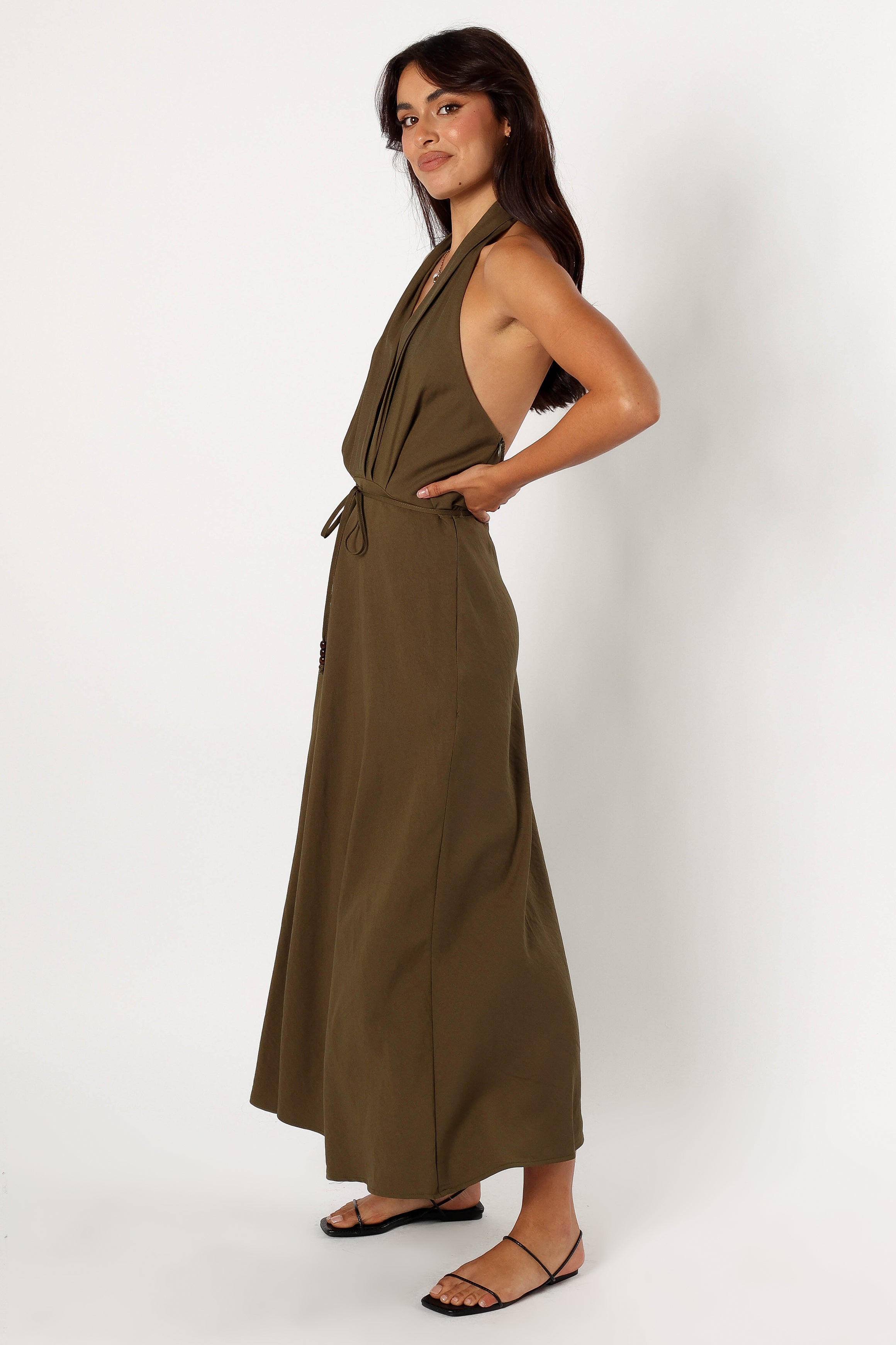 DRESSES @Lylah Halterneck Midi Dress - Olive