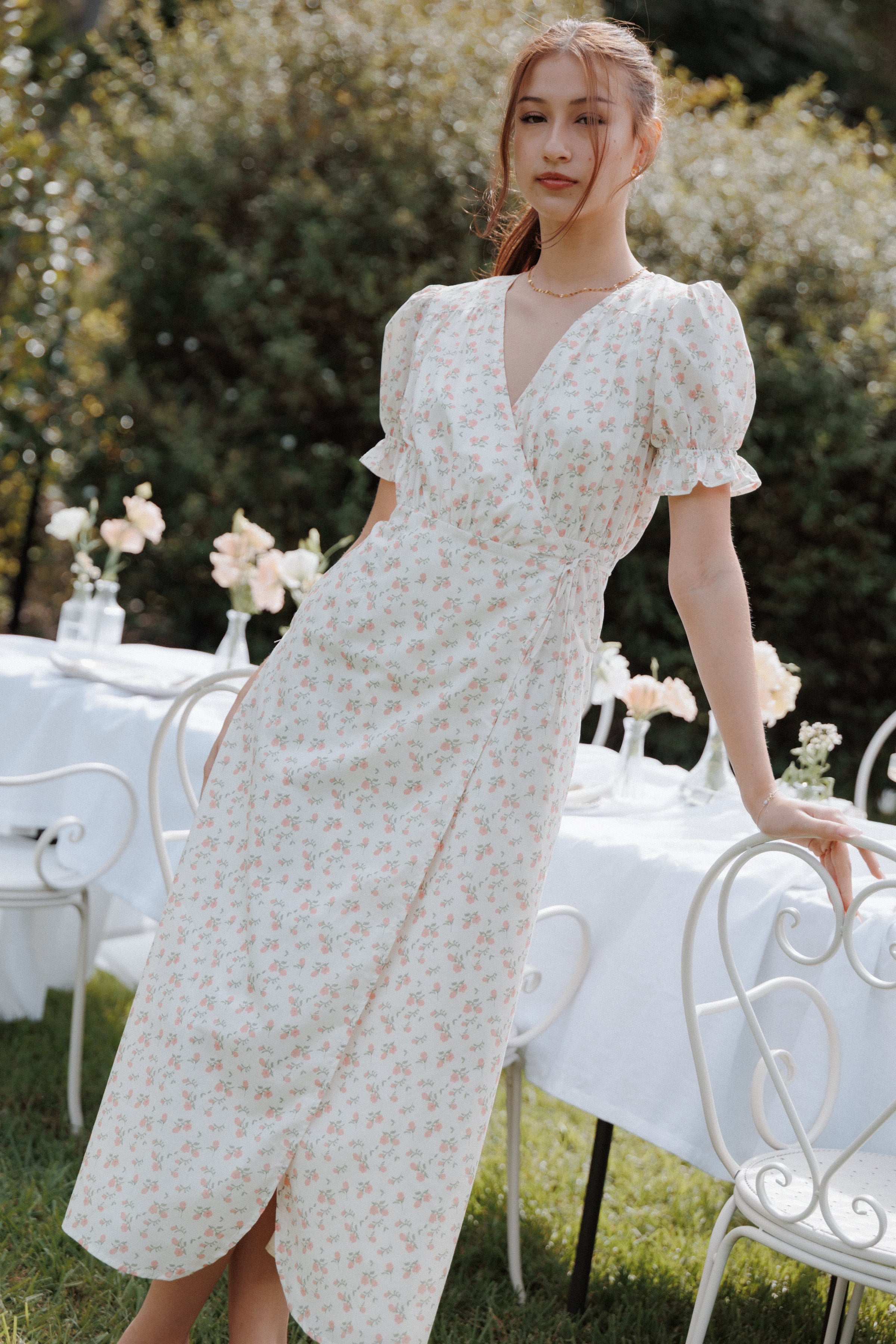DRESSES Mabella Midi Dress - Peach Ditsy Floral
