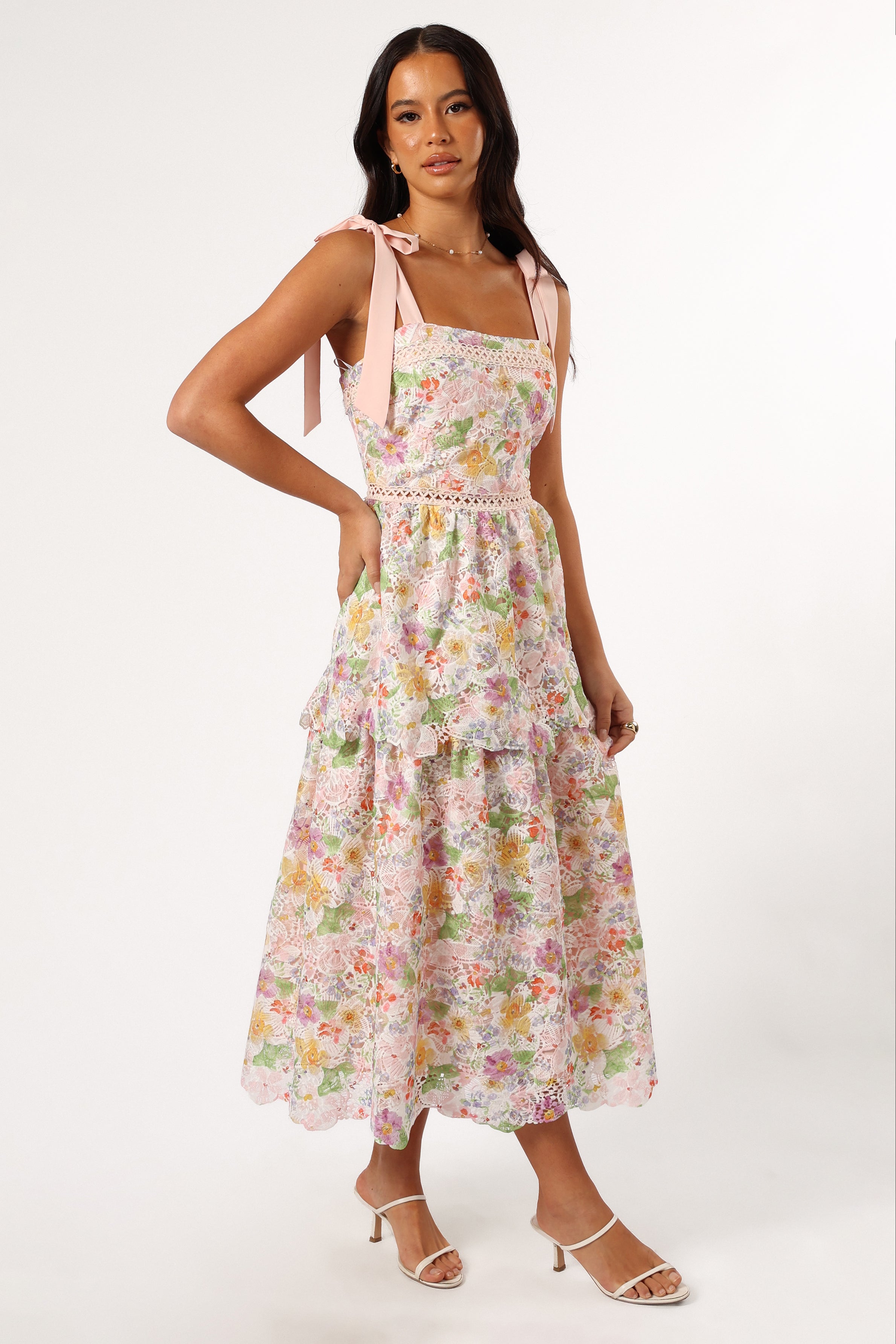 DRESSES @Maddy Midi Dress - Light Pink Multi