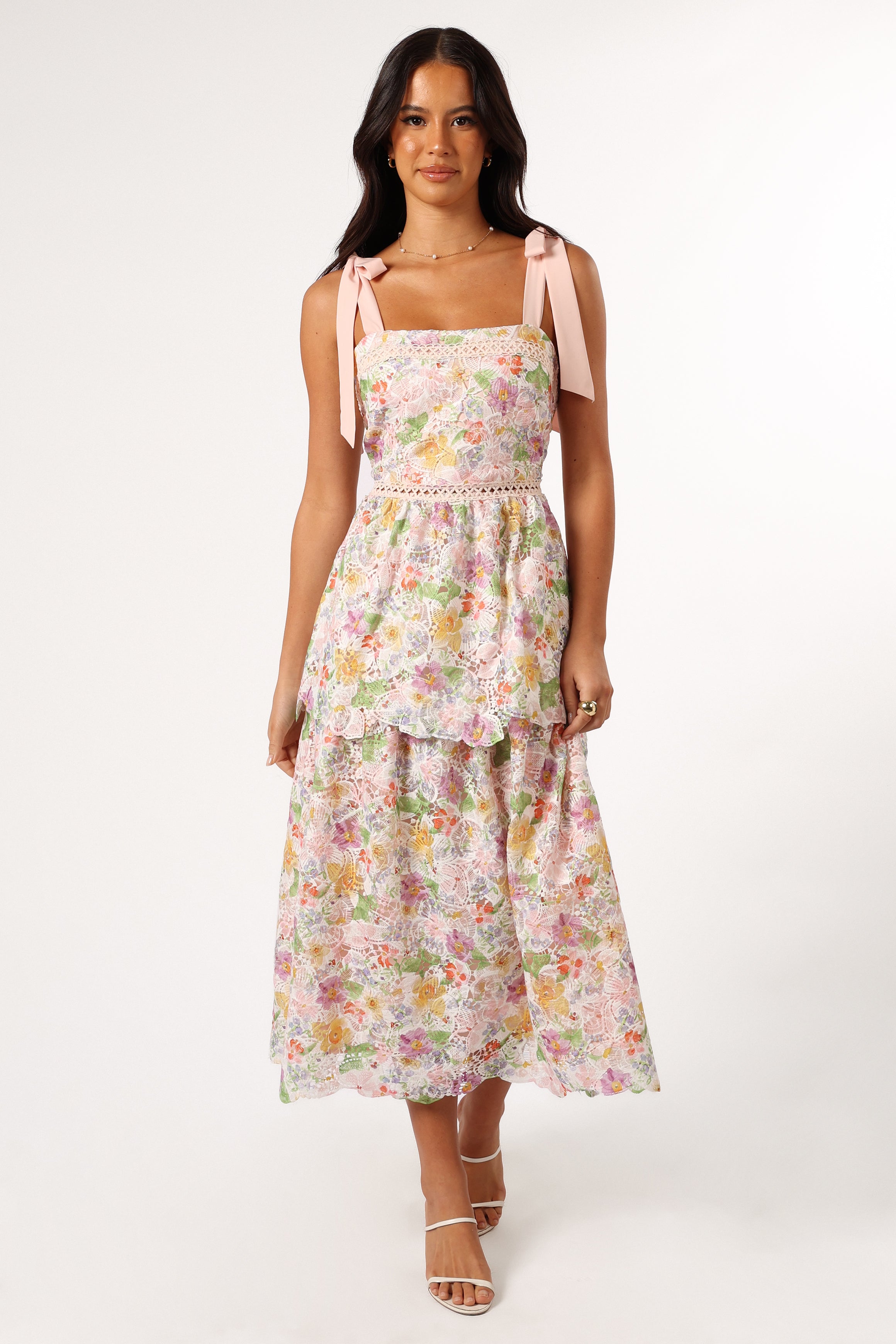 DRESSES @Maddy Midi Dress - Light Pink Multi