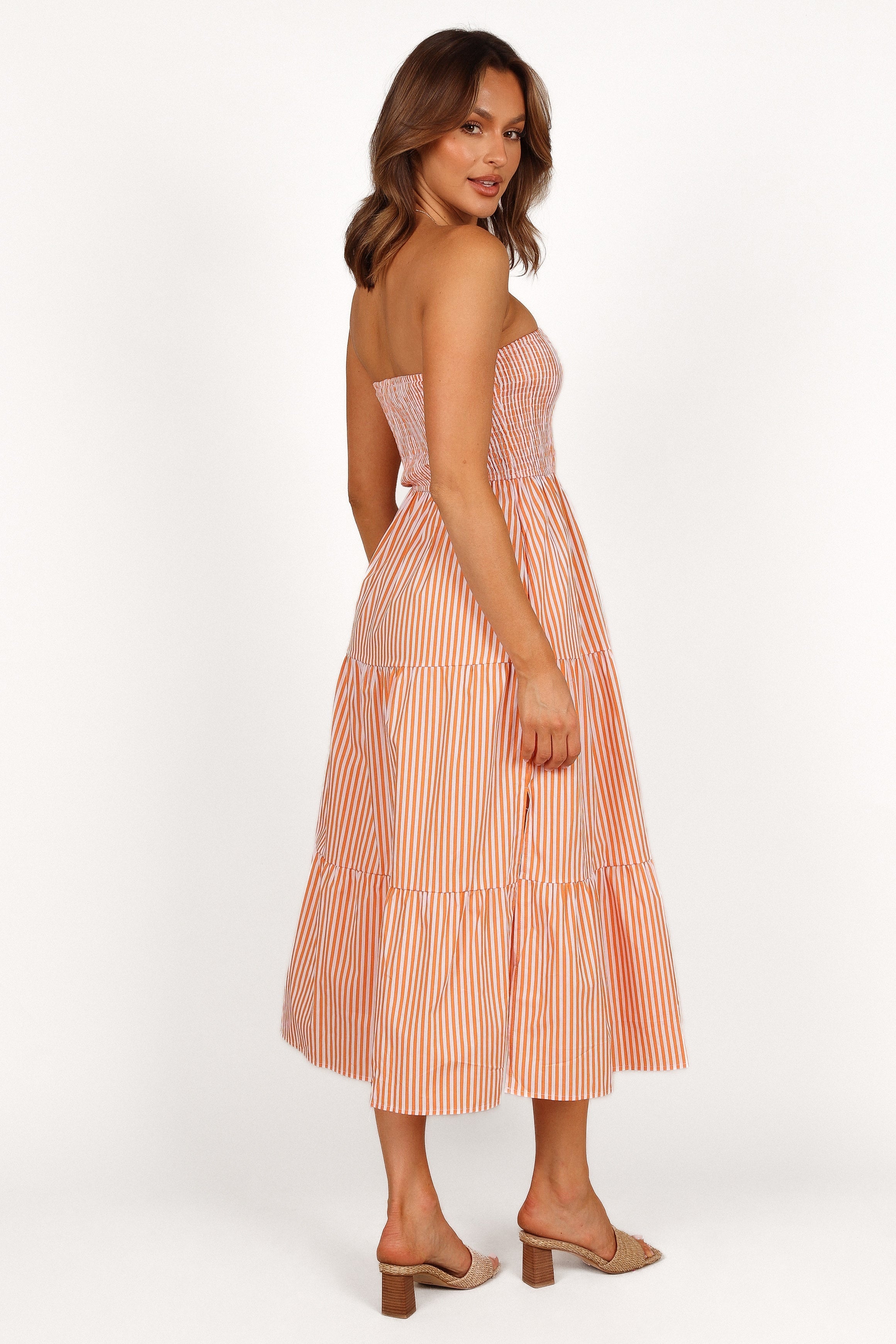 DRESSES Maisie Strapless Midi Dress - Orange Stripe