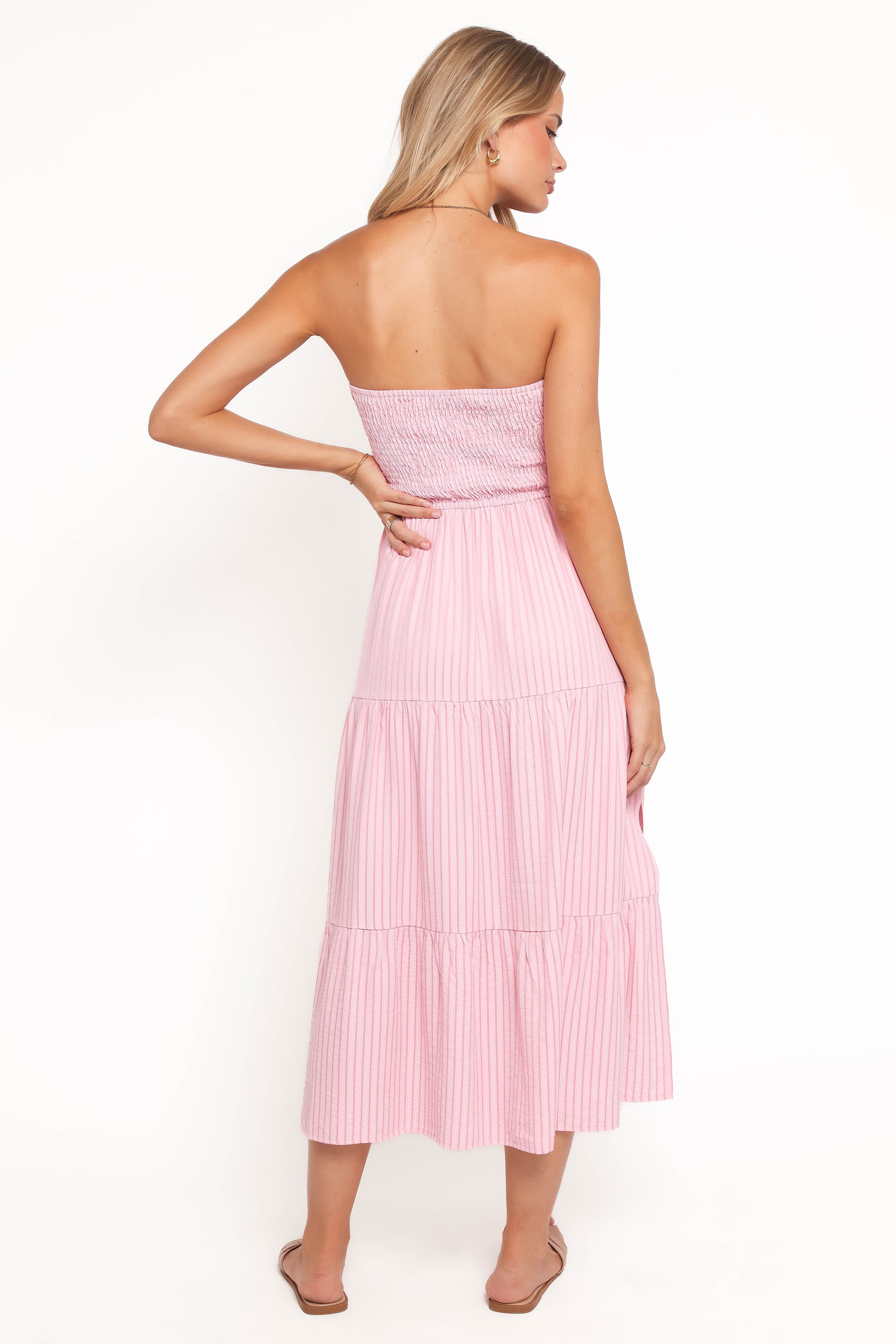 DRESSES Maisie Strapless Midi Dress - Pink Stripe