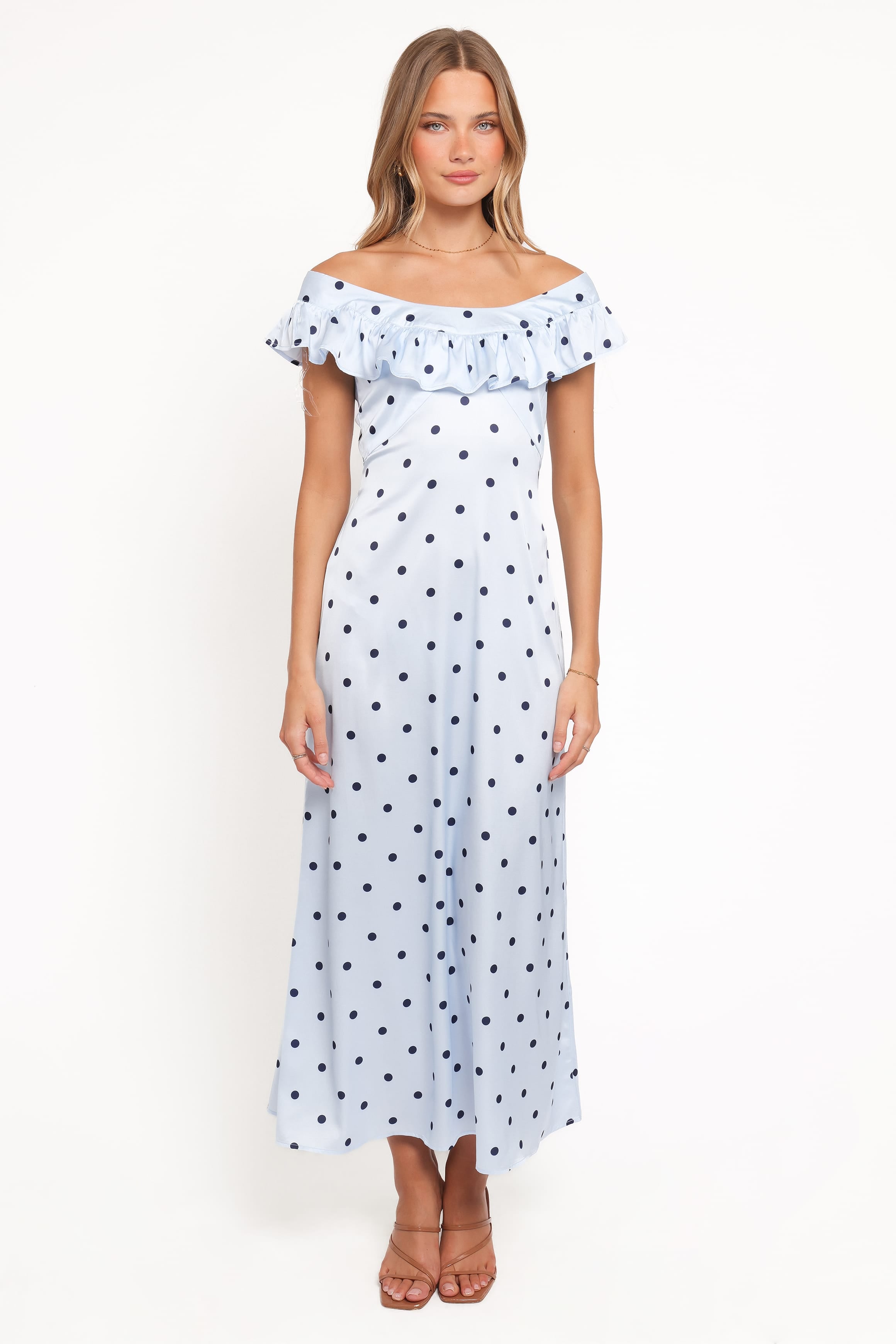 DRESSES Manaris Off Shoulder Maxi Dress - Blue Polka Dot