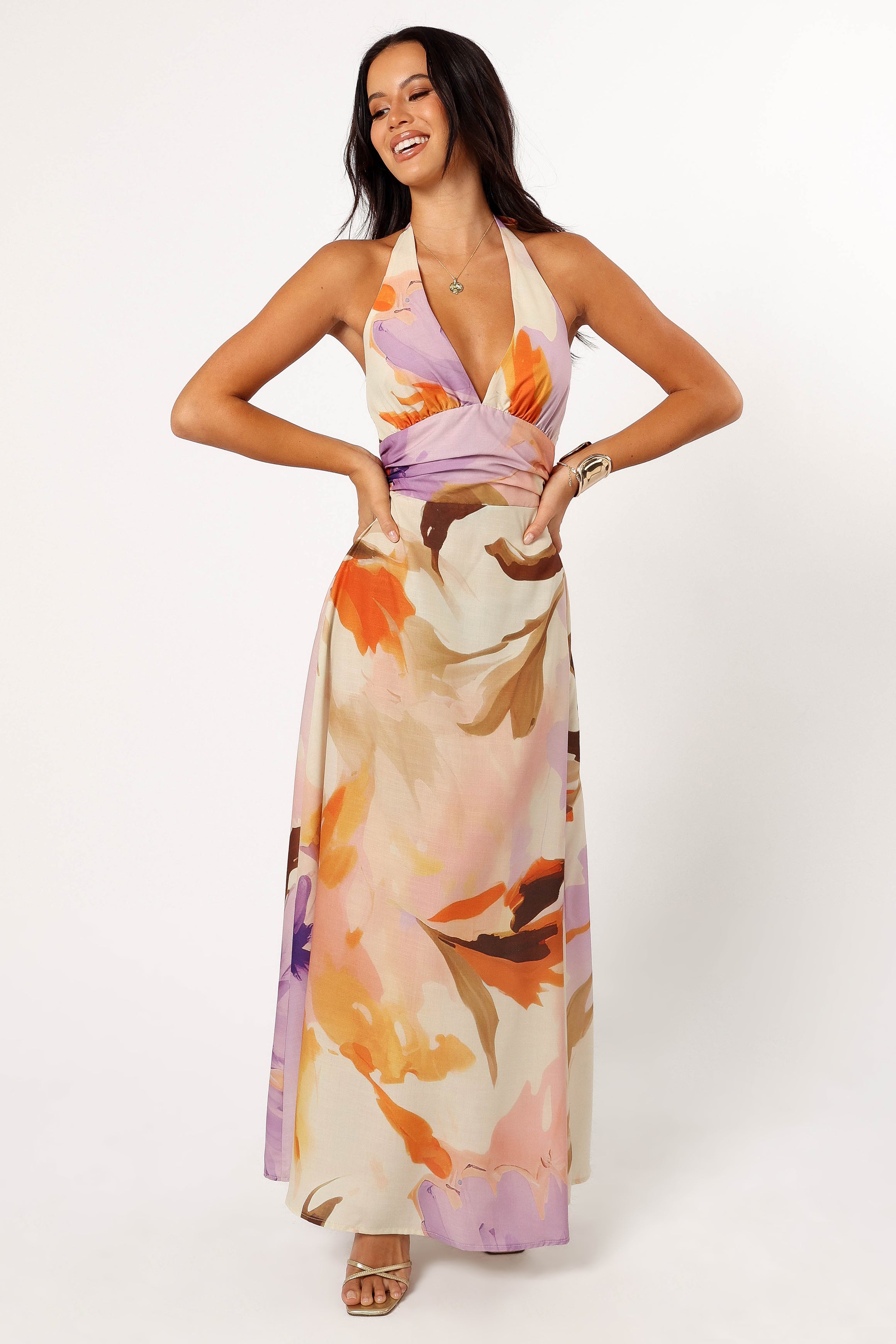 DRESSES @Marie Halterneck Maxi Dress - Multi (Hold for Euro Summer)