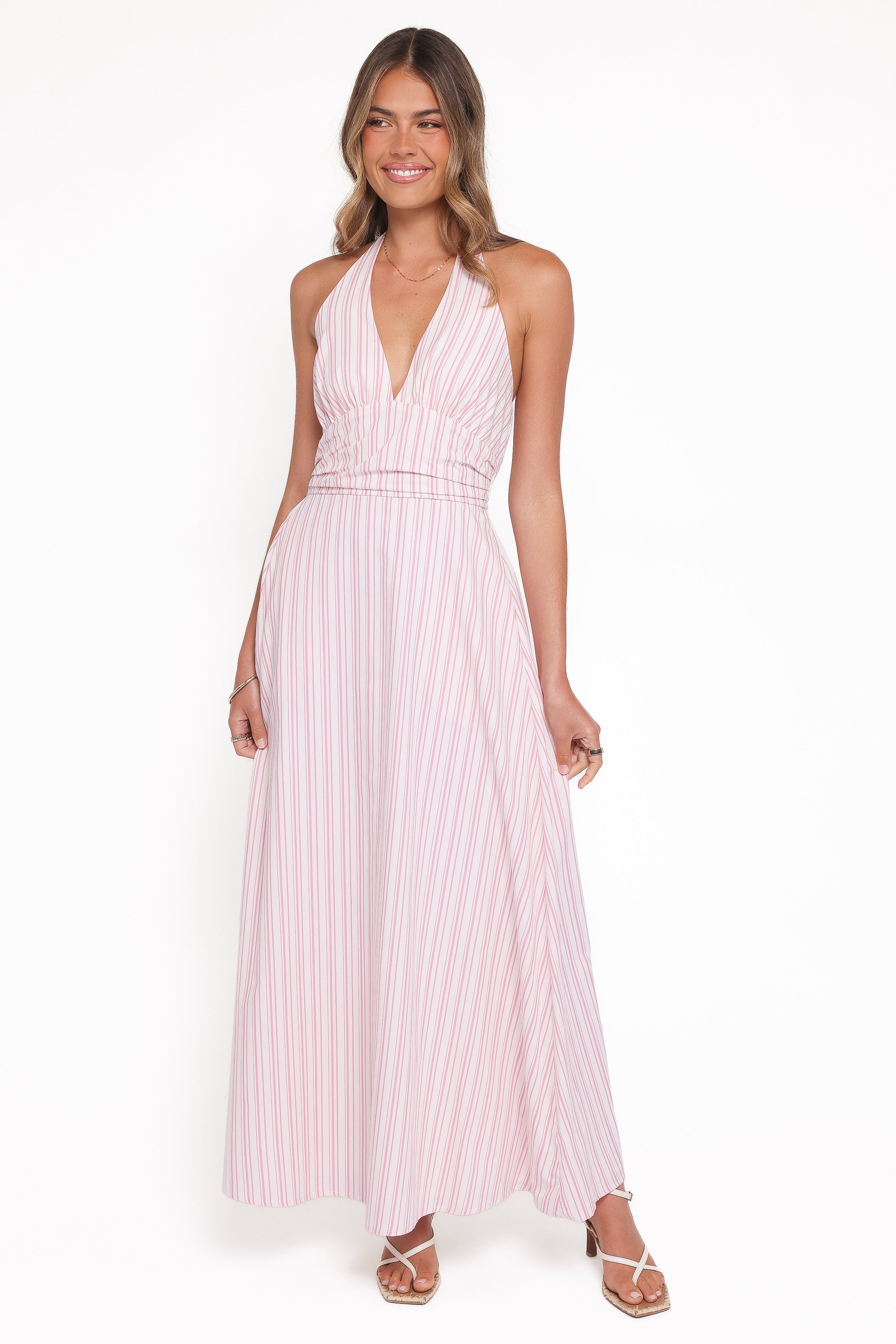 DRESSES Marie Halterneck Maxi Dress - Pink Stripe