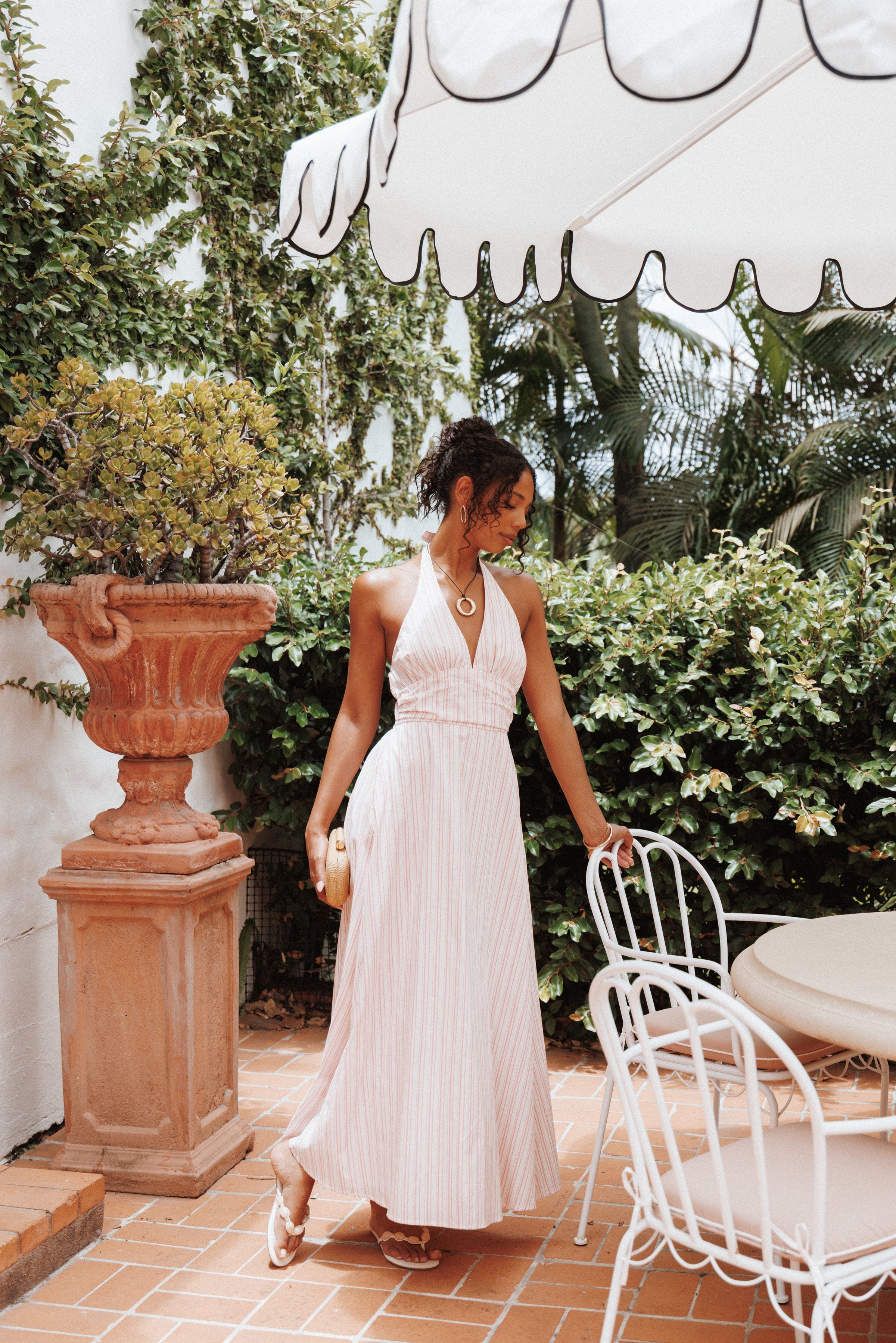 DRESSES Marie Halterneck Maxi Dress - Pink Stripe