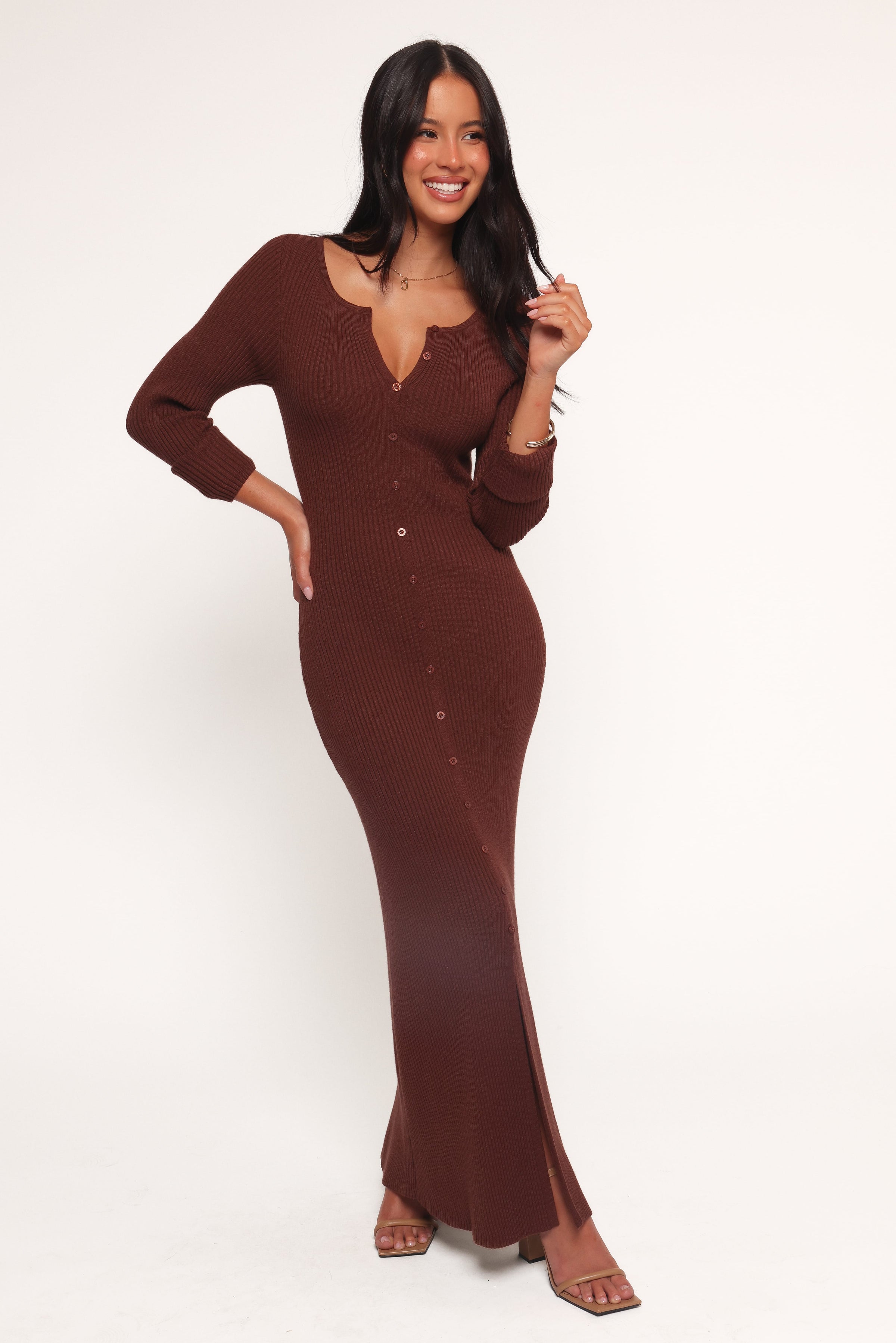 DRESSES Marshall Button Through Knit Maxi Dress - Chocolate