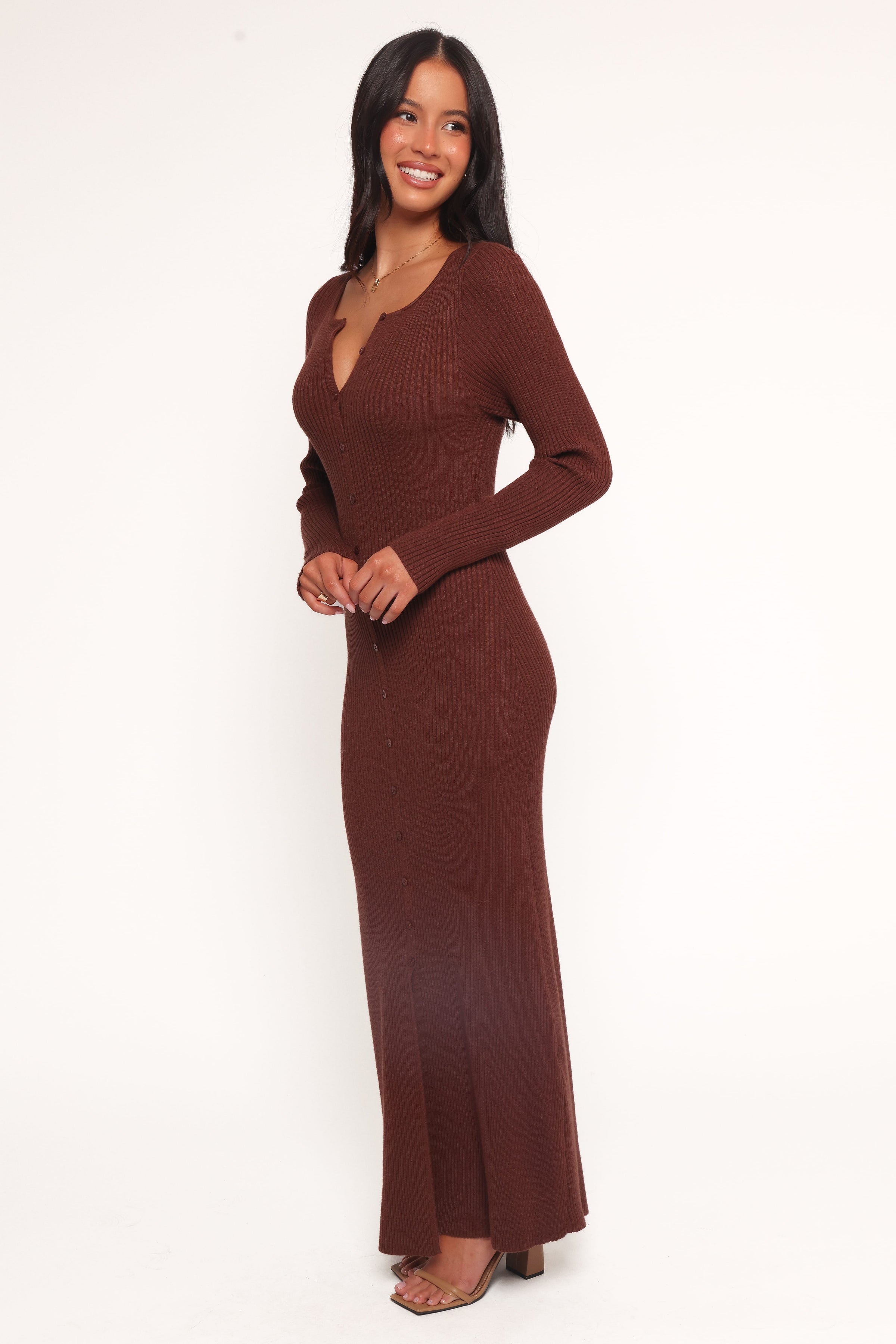 DRESSES Marshall Button Through Knit Maxi Dress - Chocolate