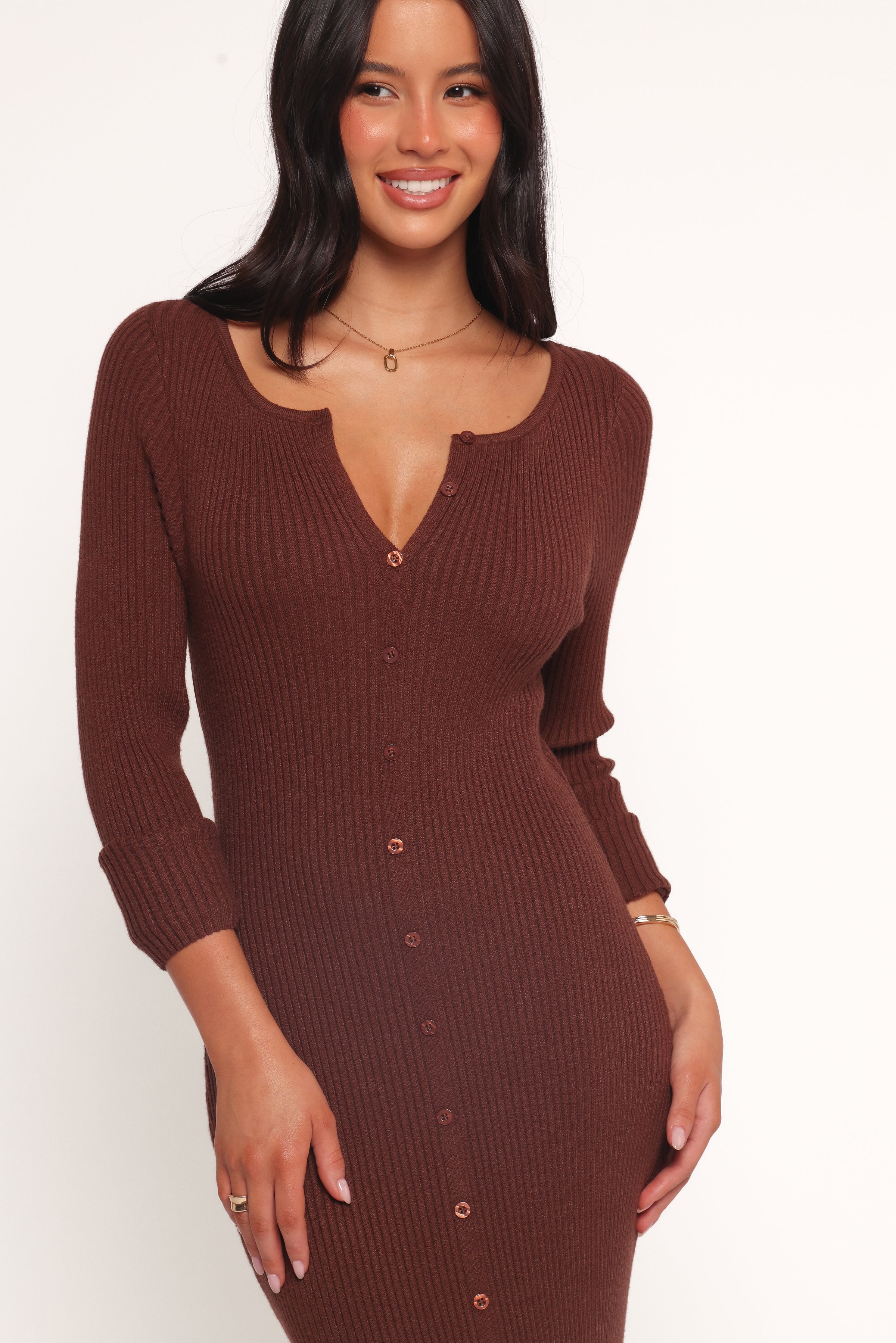 DRESSES Marshall Button Through Knit Maxi Dress - Chocolate