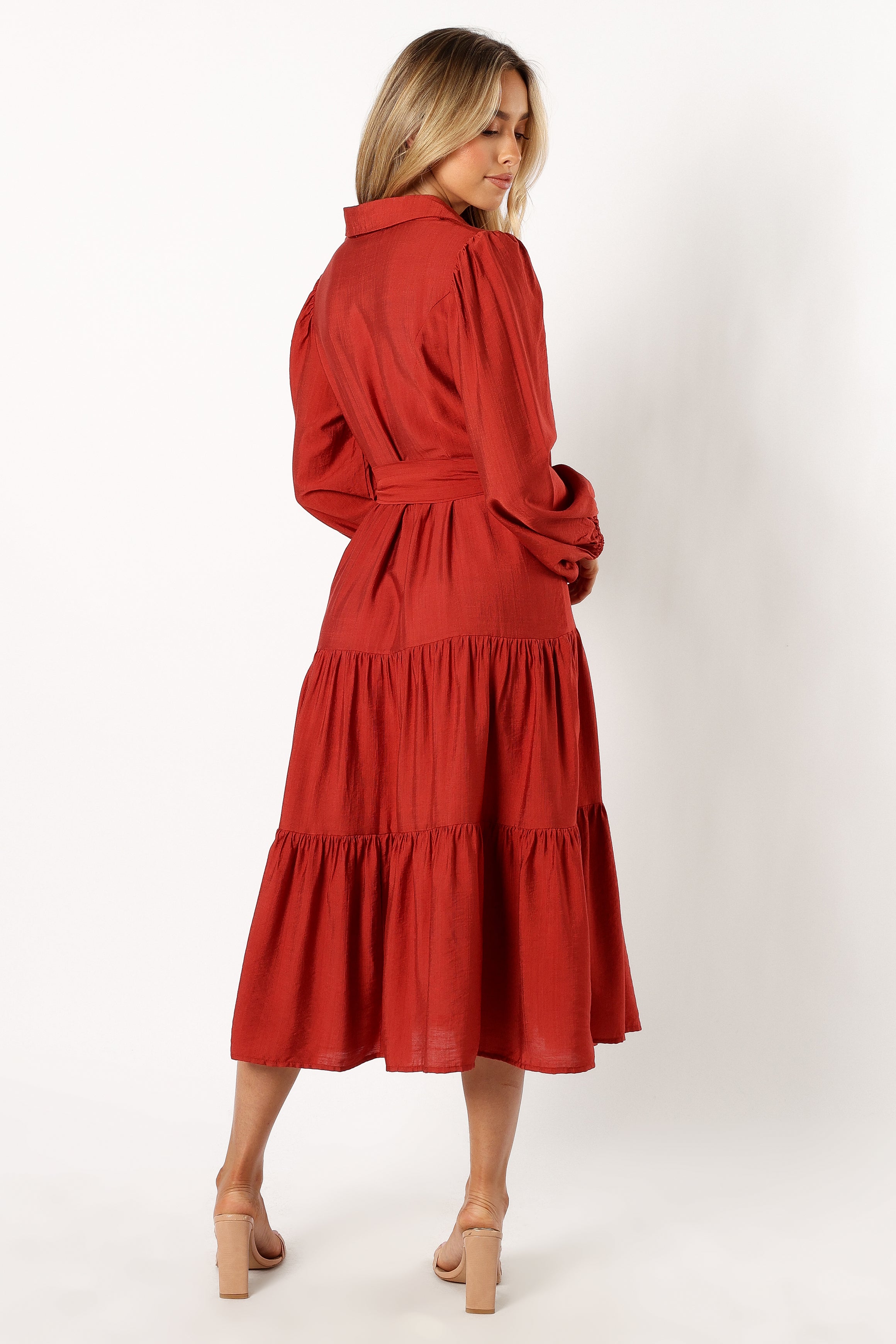 DRESSES @Mattie Long Sleeve Midi Dress - Rust