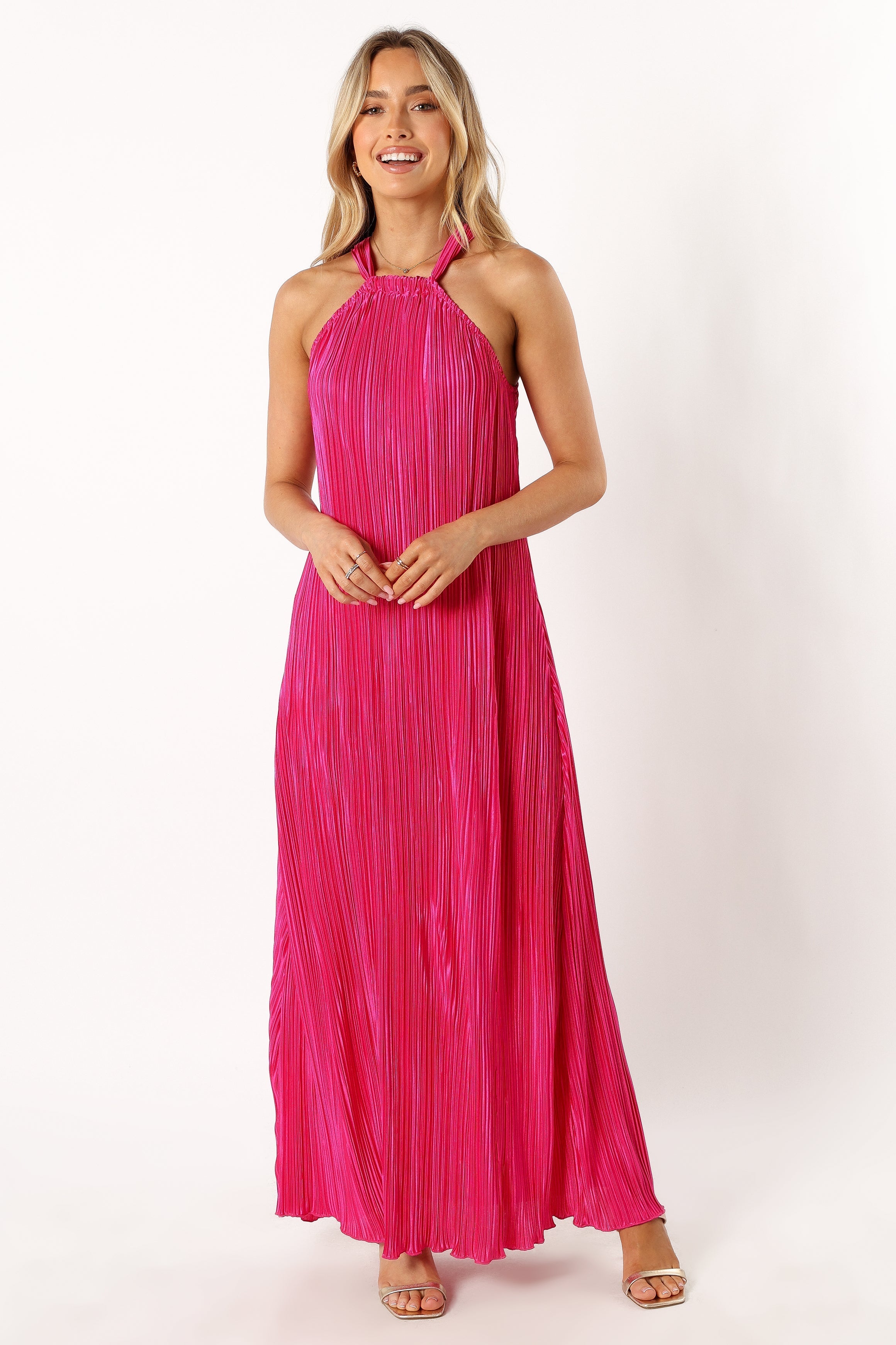 DRESSES @Melody Halterneck Plisse Midi Dress - Pink