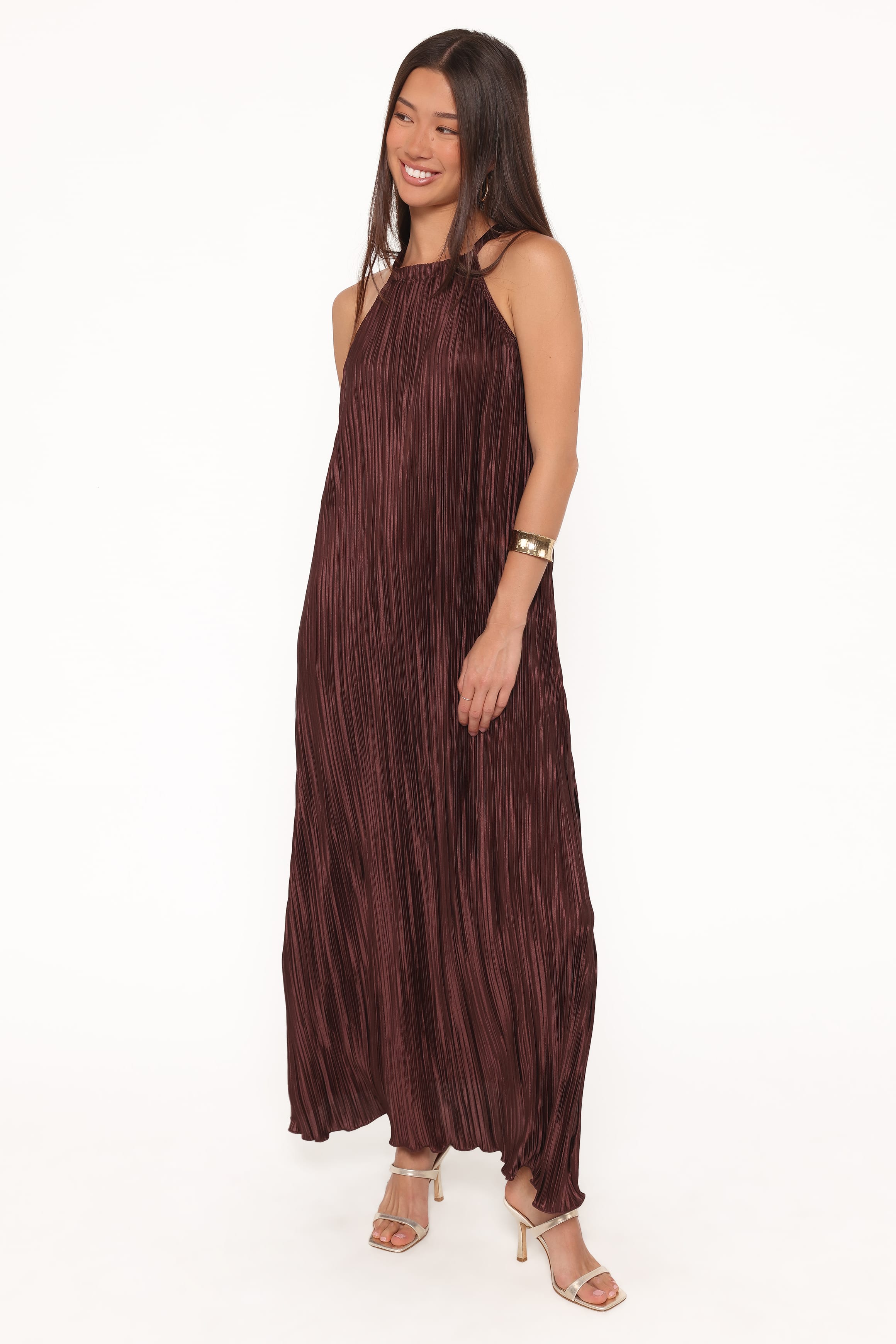 DRESSES Melody Plisse Halter Maxi Dress - Brown