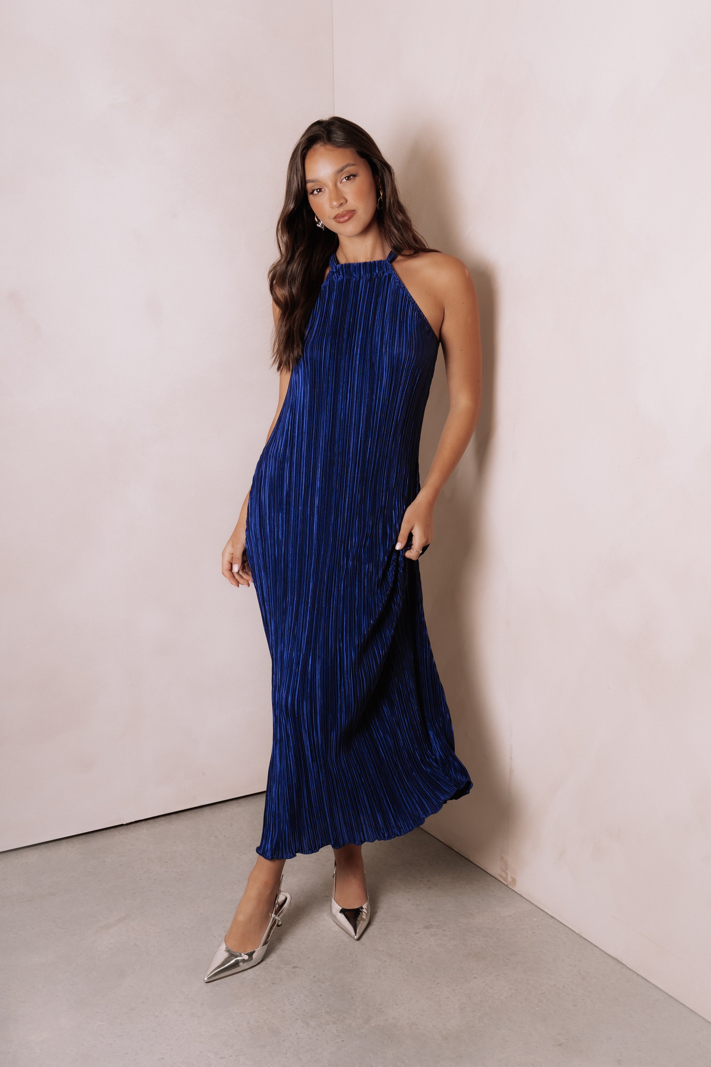 DRESSES Melody Plisse Halter Maxi Dress - Navy