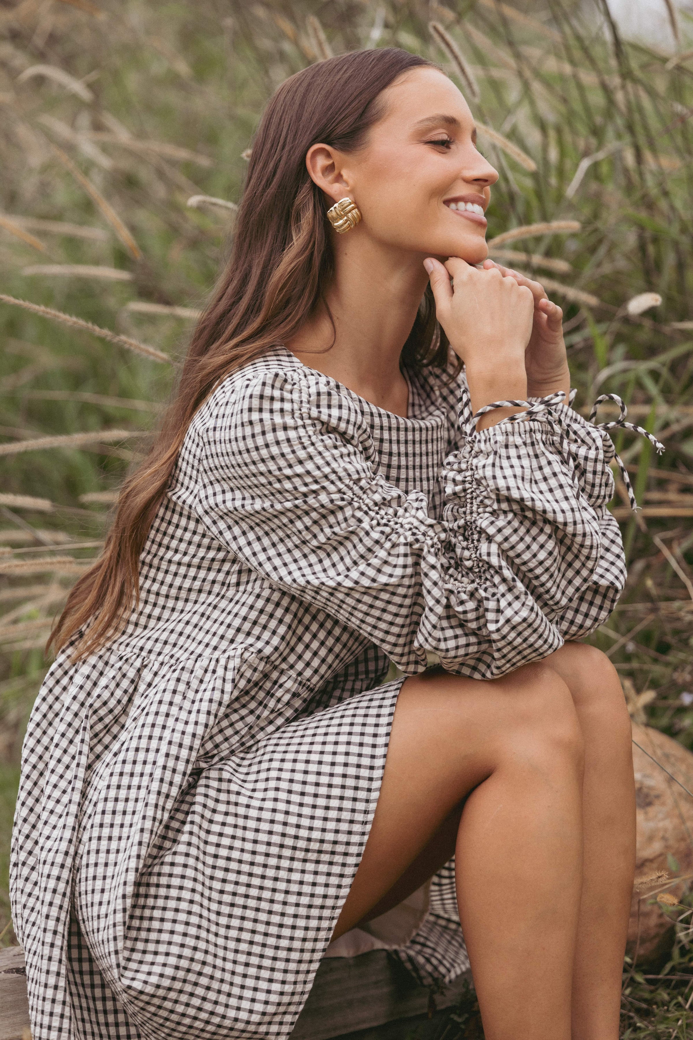 DRESSES Micaela Long Sleeve Mini Dress - Black Gingham