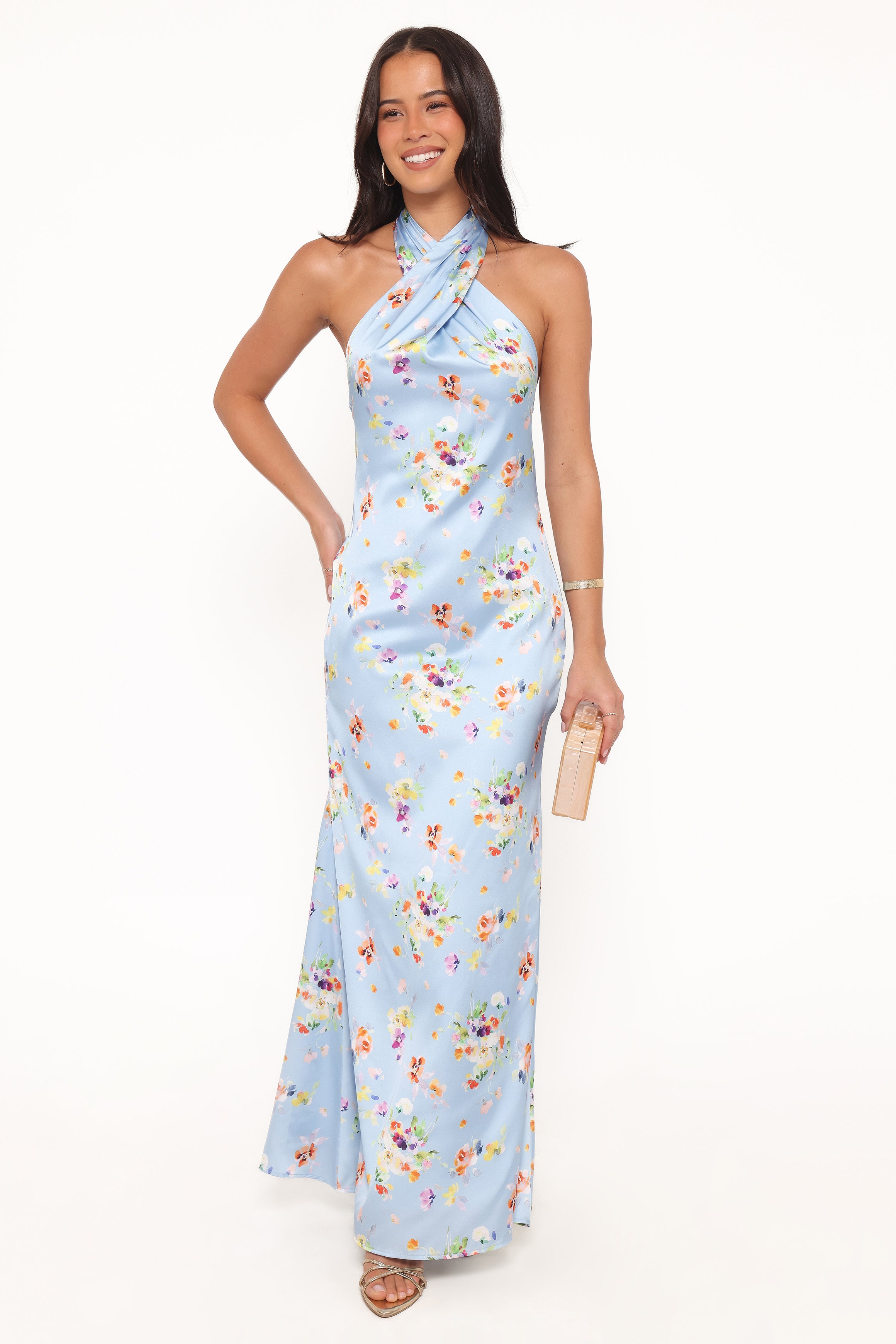 DRESSES Mila Halterneck Maxi Dress - Cornflower Blue Floral