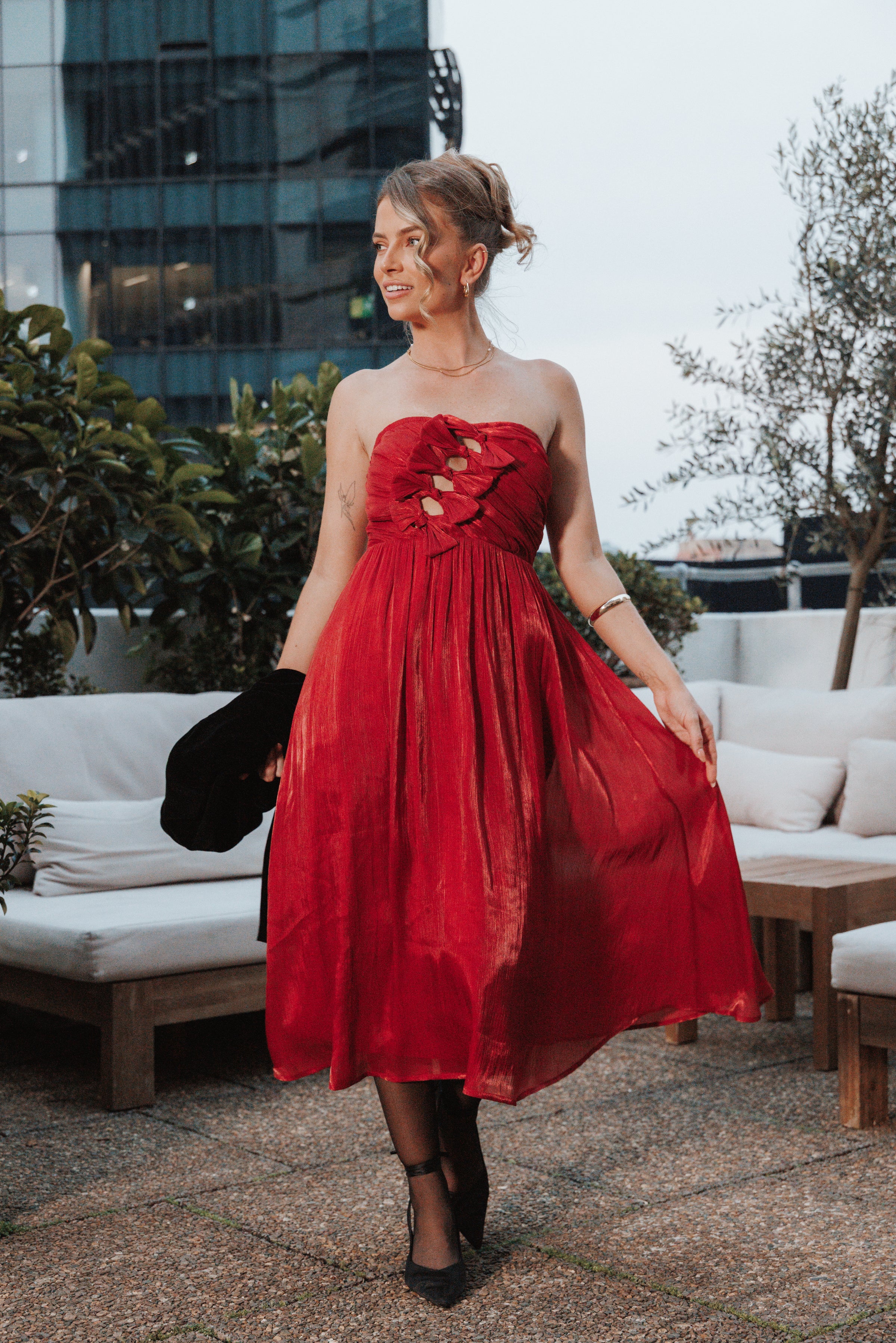 DRESSES Mila Strapless Midi Dress - Red