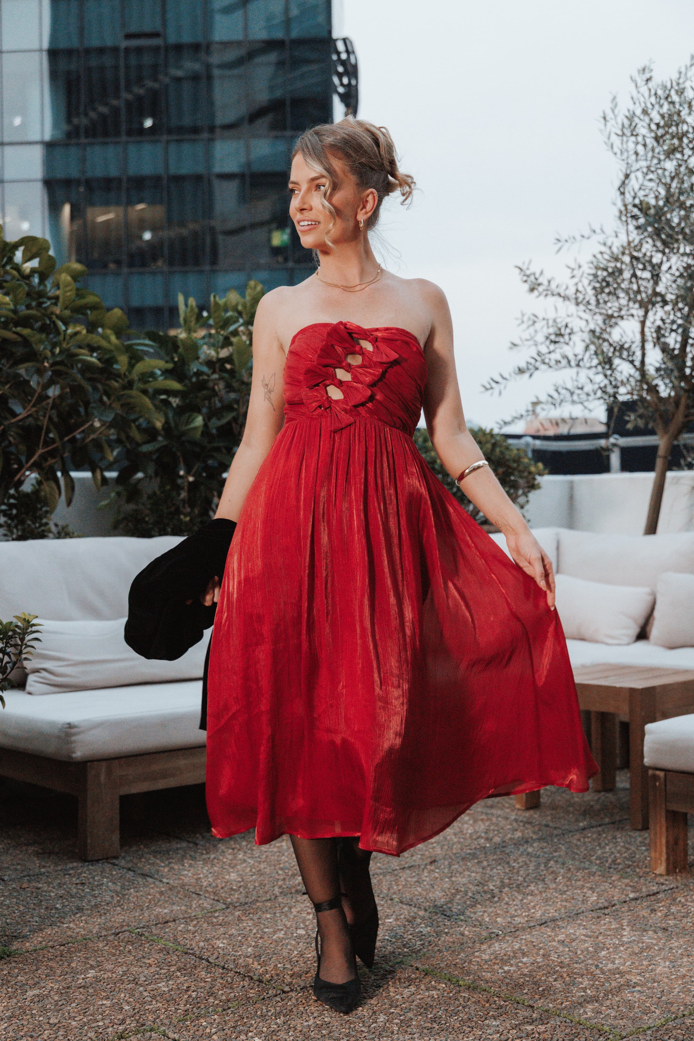 DRESSES Mila Strapless Midi Dress - Red